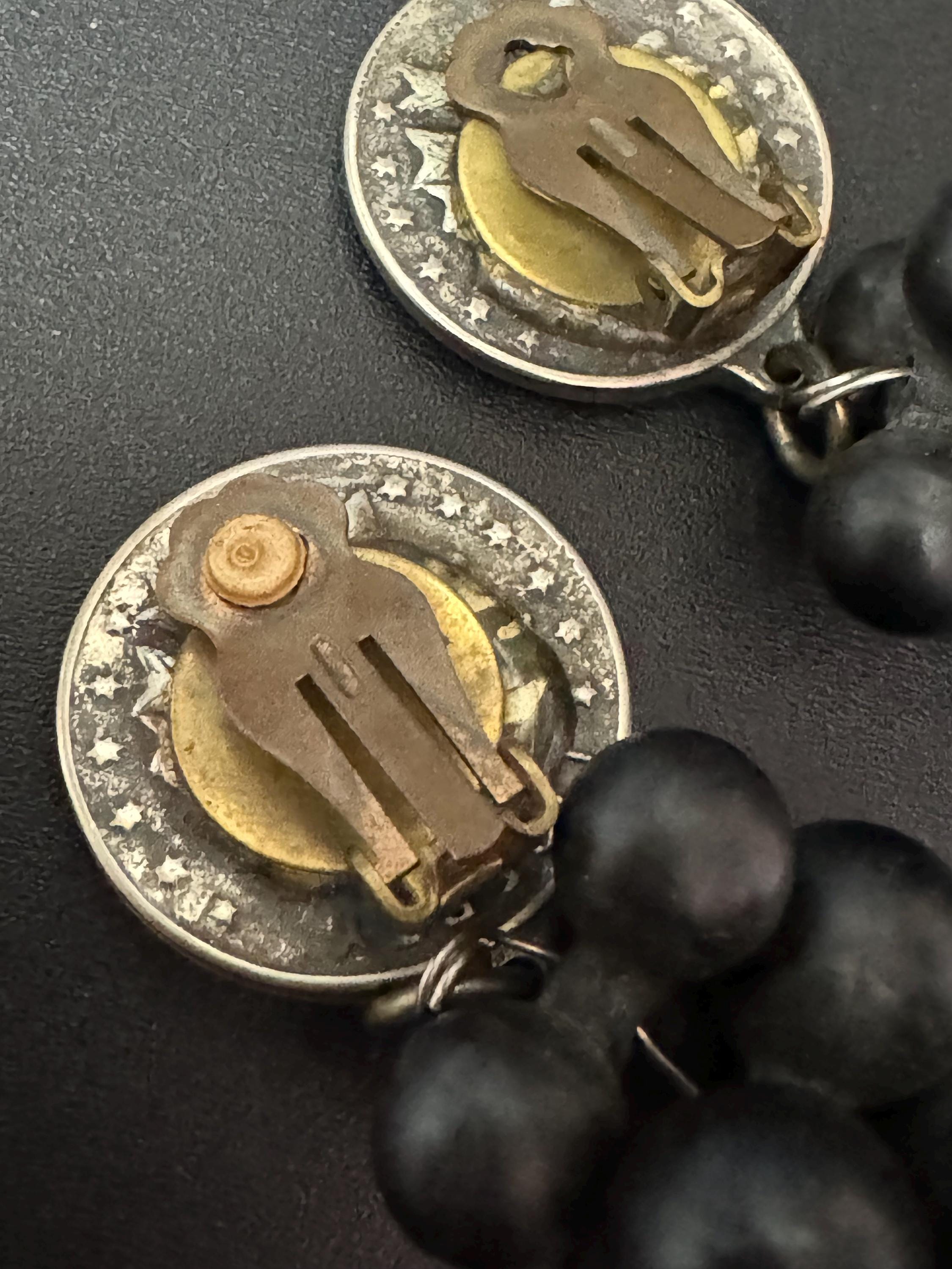 Vintage replica 1907 10 dollar coin black grape cluster oversized clip on earrings