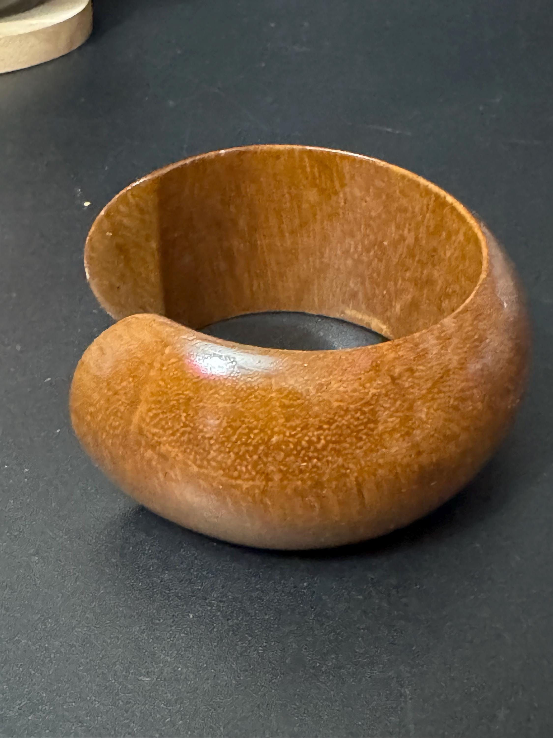 Retro Coloured Wooden Bangle Bracelet: 4cm Open Cuff