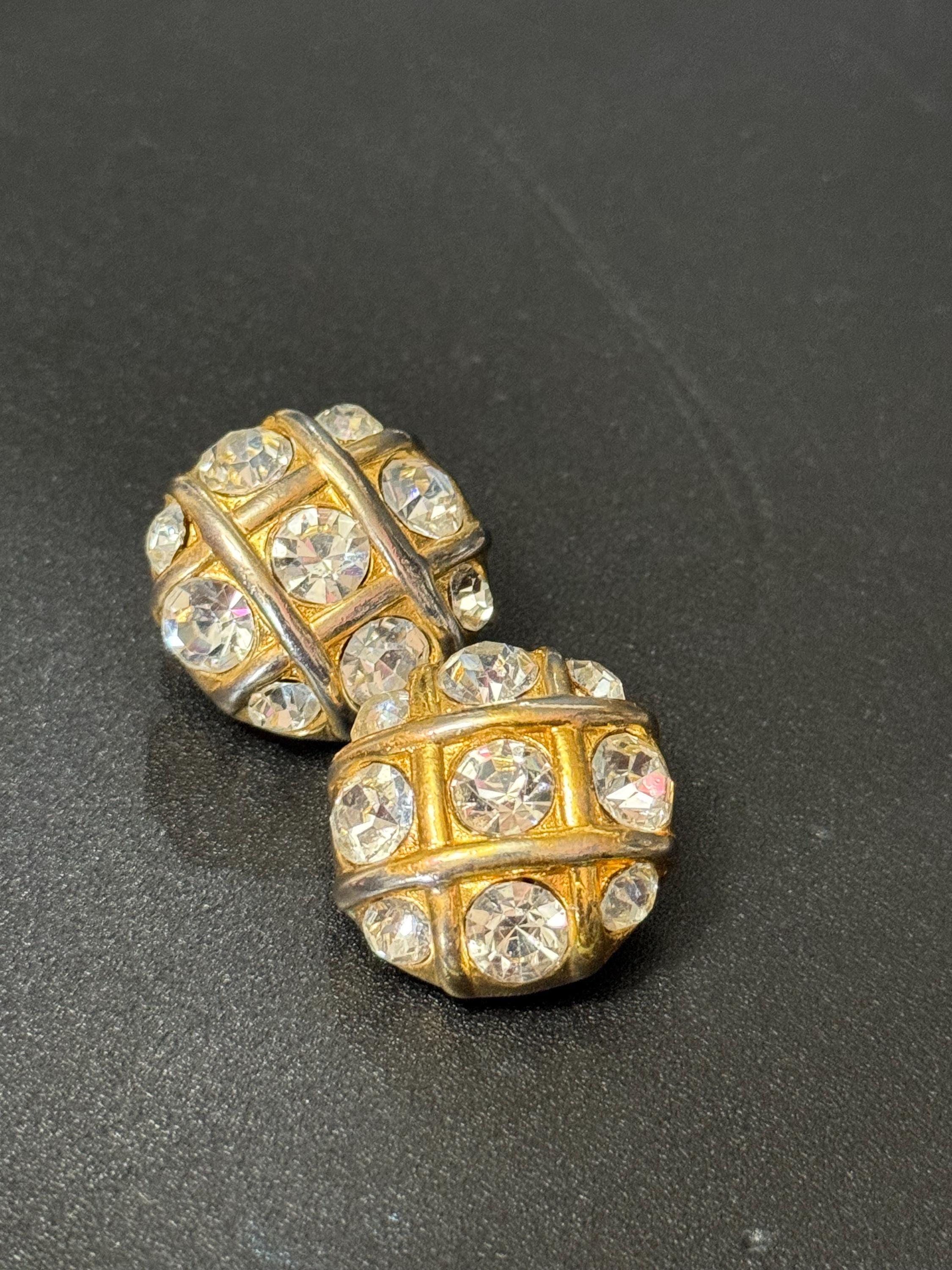 Clear Diamanté paste gold tone round Clip On Earrings