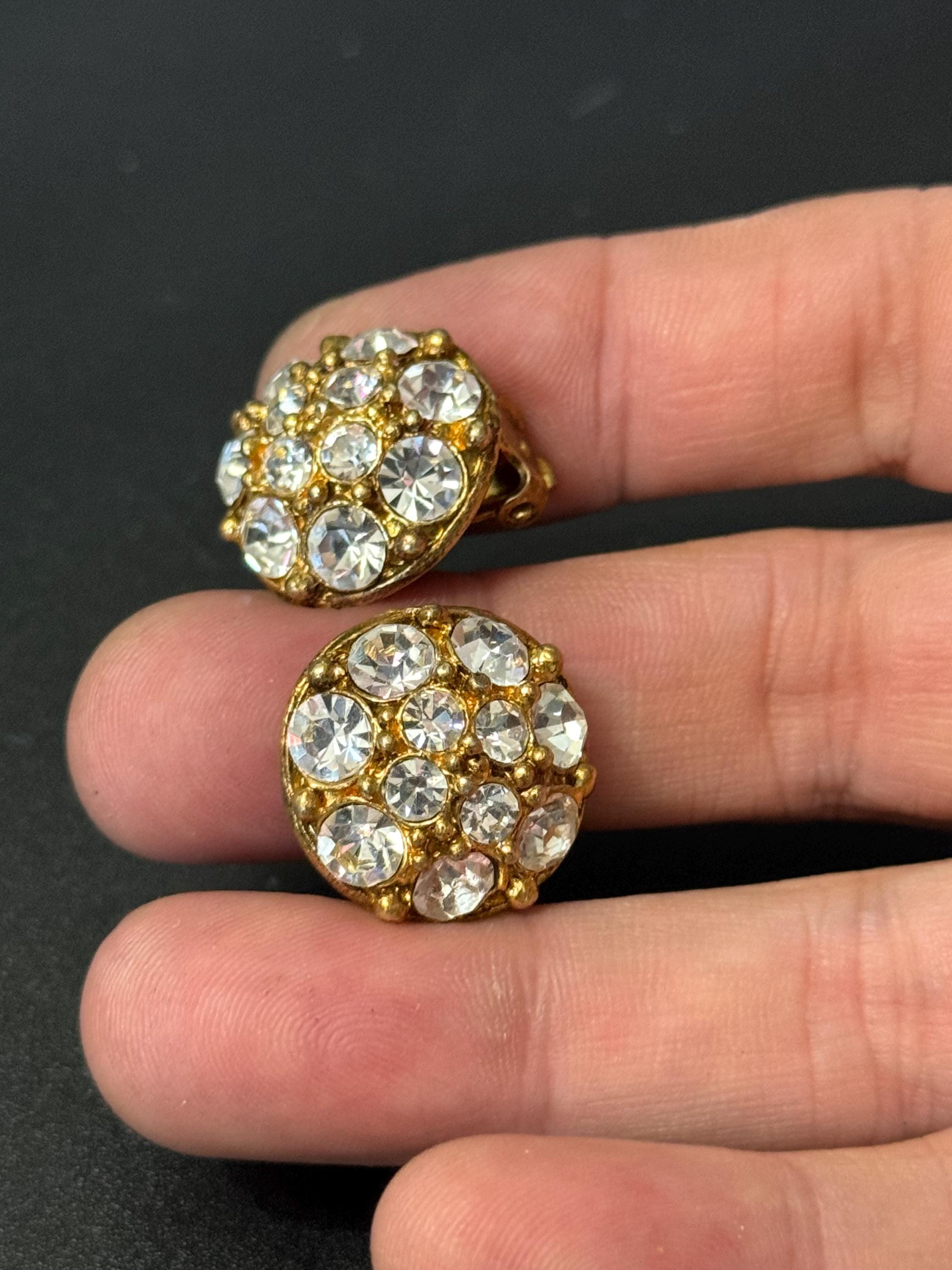 Clear Diamanté paste gold tone round Clip On Earrings