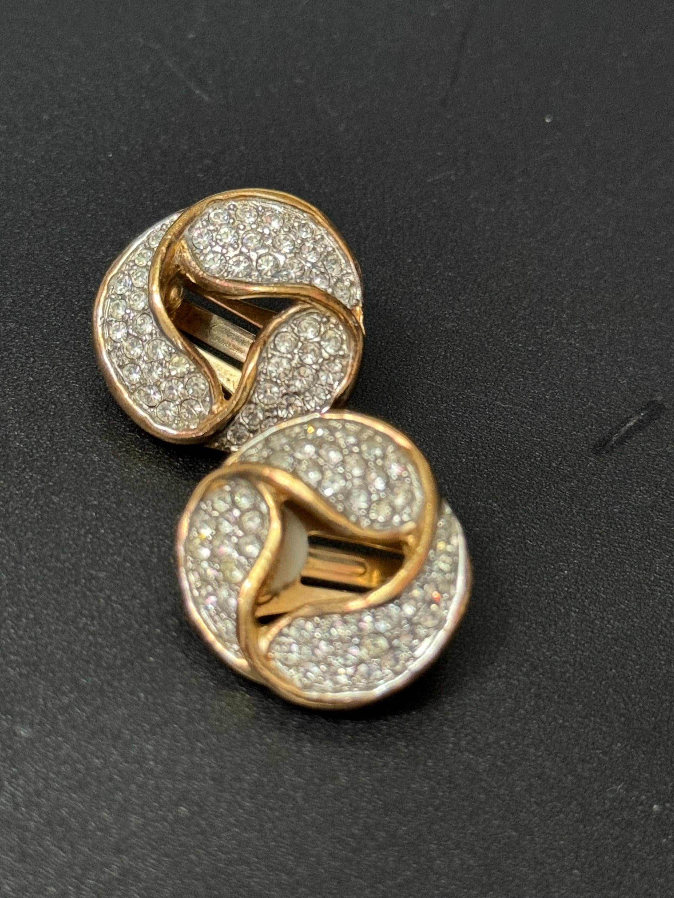 Clear Diamanté paste gold tone round Clip On Earrings