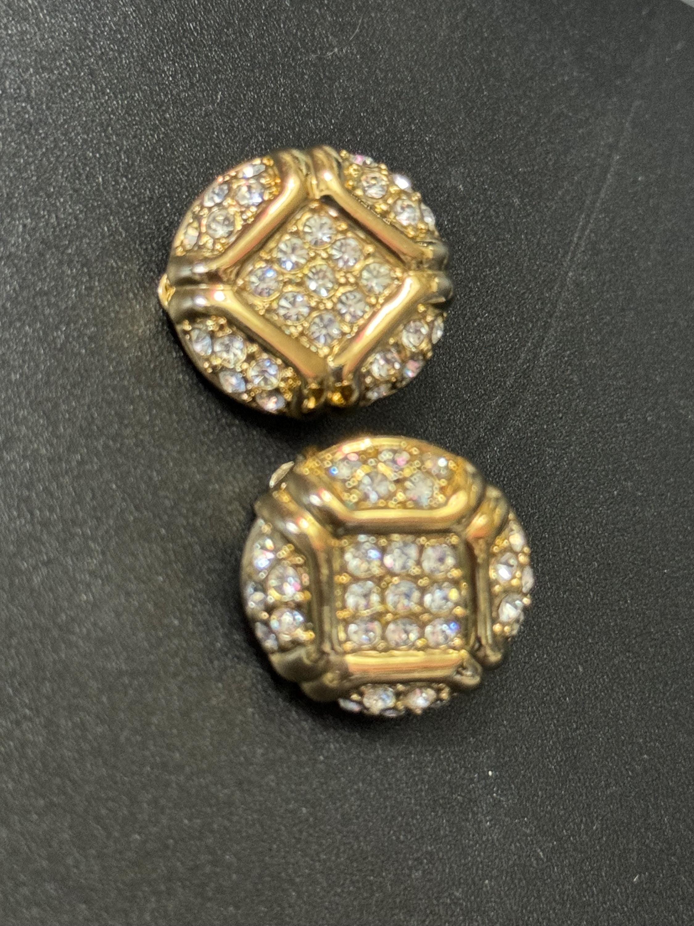 Clear Diamanté paste gold tone round Clip On Earrings