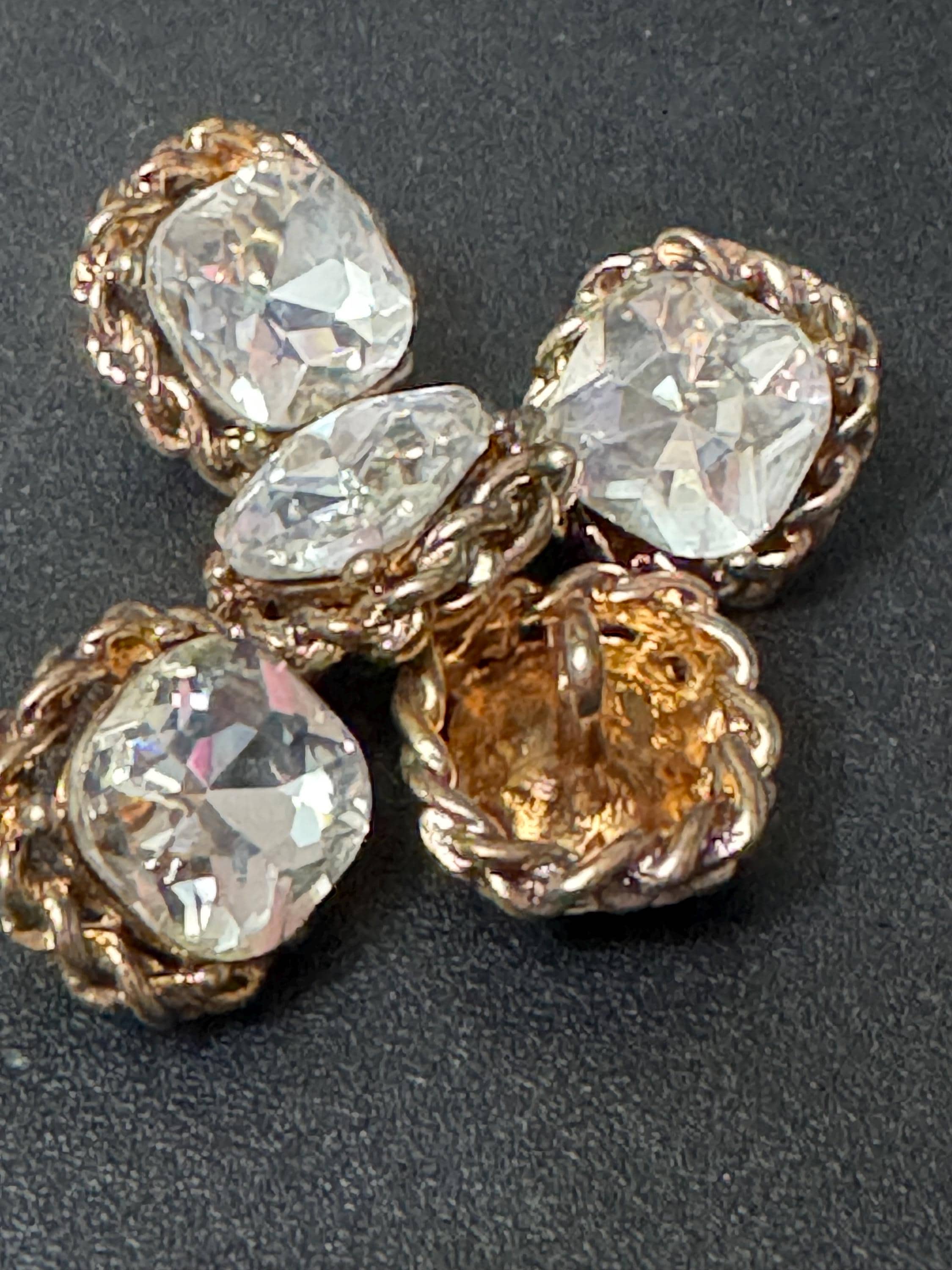 Copper Gold Diamanté Buttons: Square Crystal Shank - 14mm, Set of 5