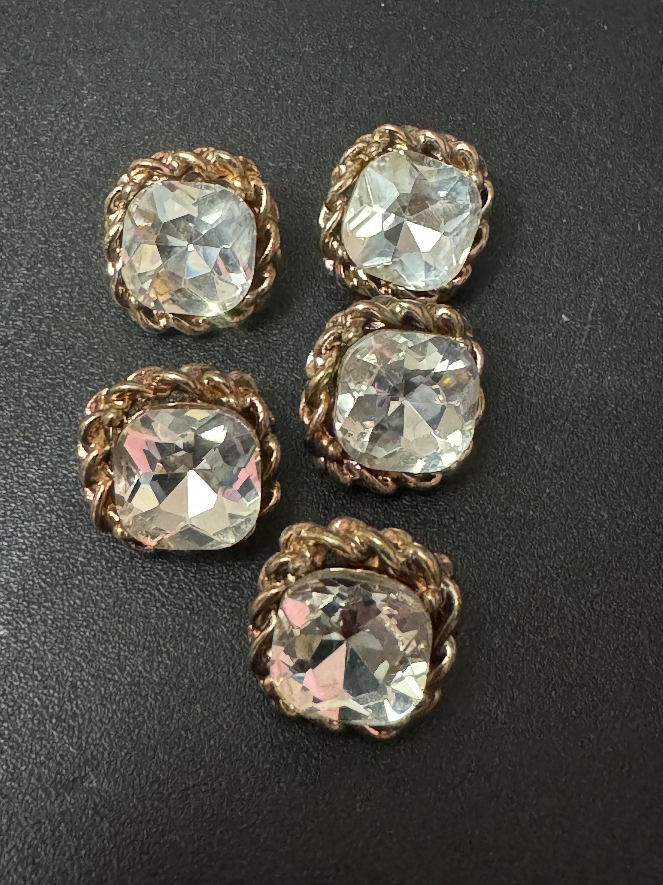 Copper Gold Diamanté Buttons: Square Crystal Shank - 14mm, Set of 5