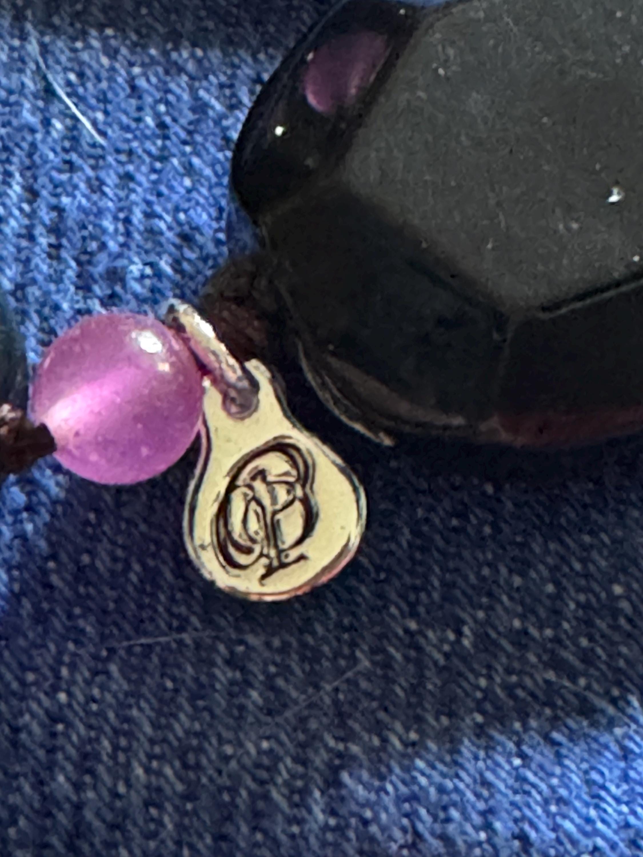 Signed Modernist Black Tourmaline & Pink Gemstone 925 Silver Necklace Bracelet Set