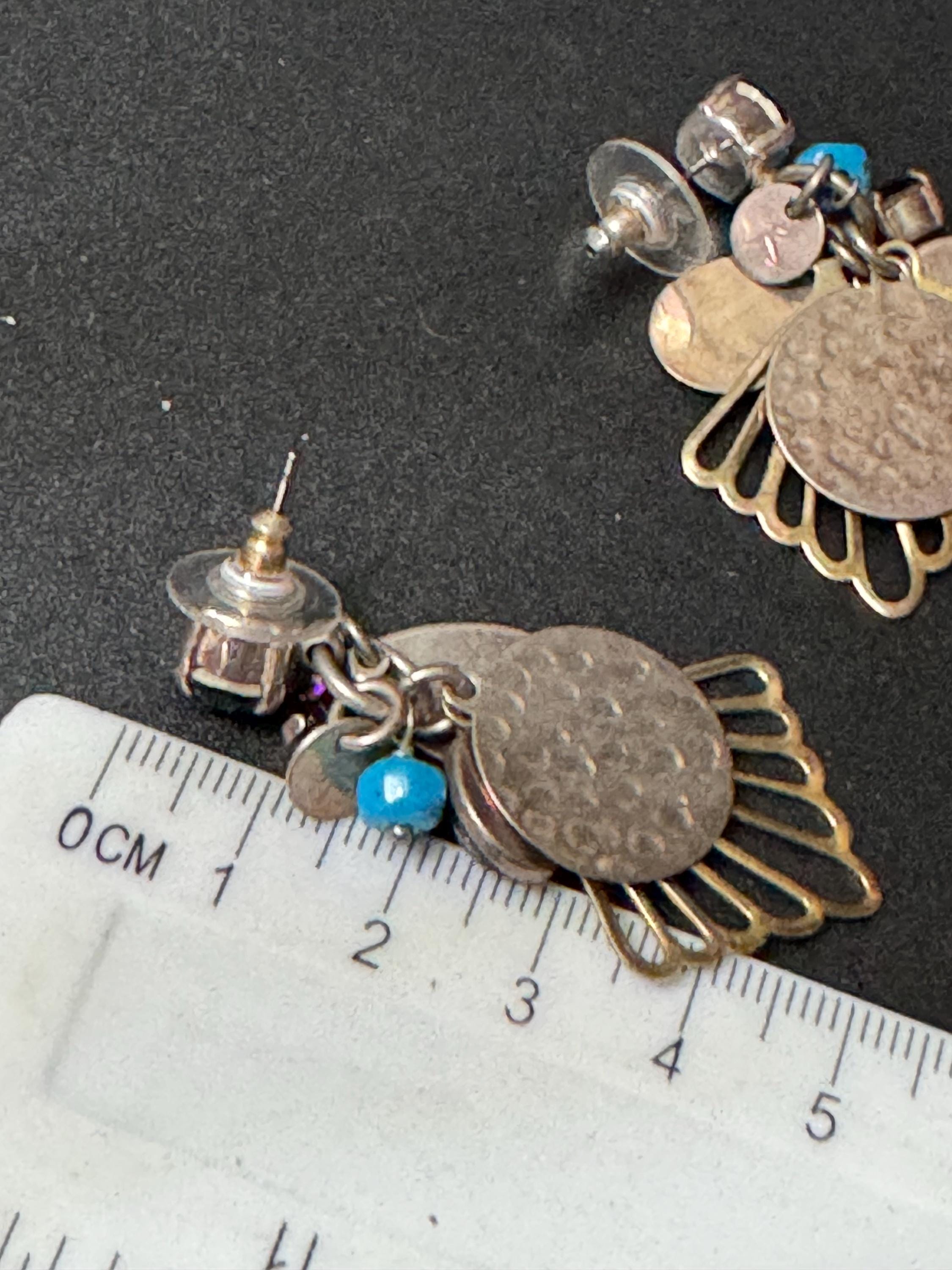 Signed Reminiscence vintage turquoise black Egyptian revival gold drop earrings for pierced ears