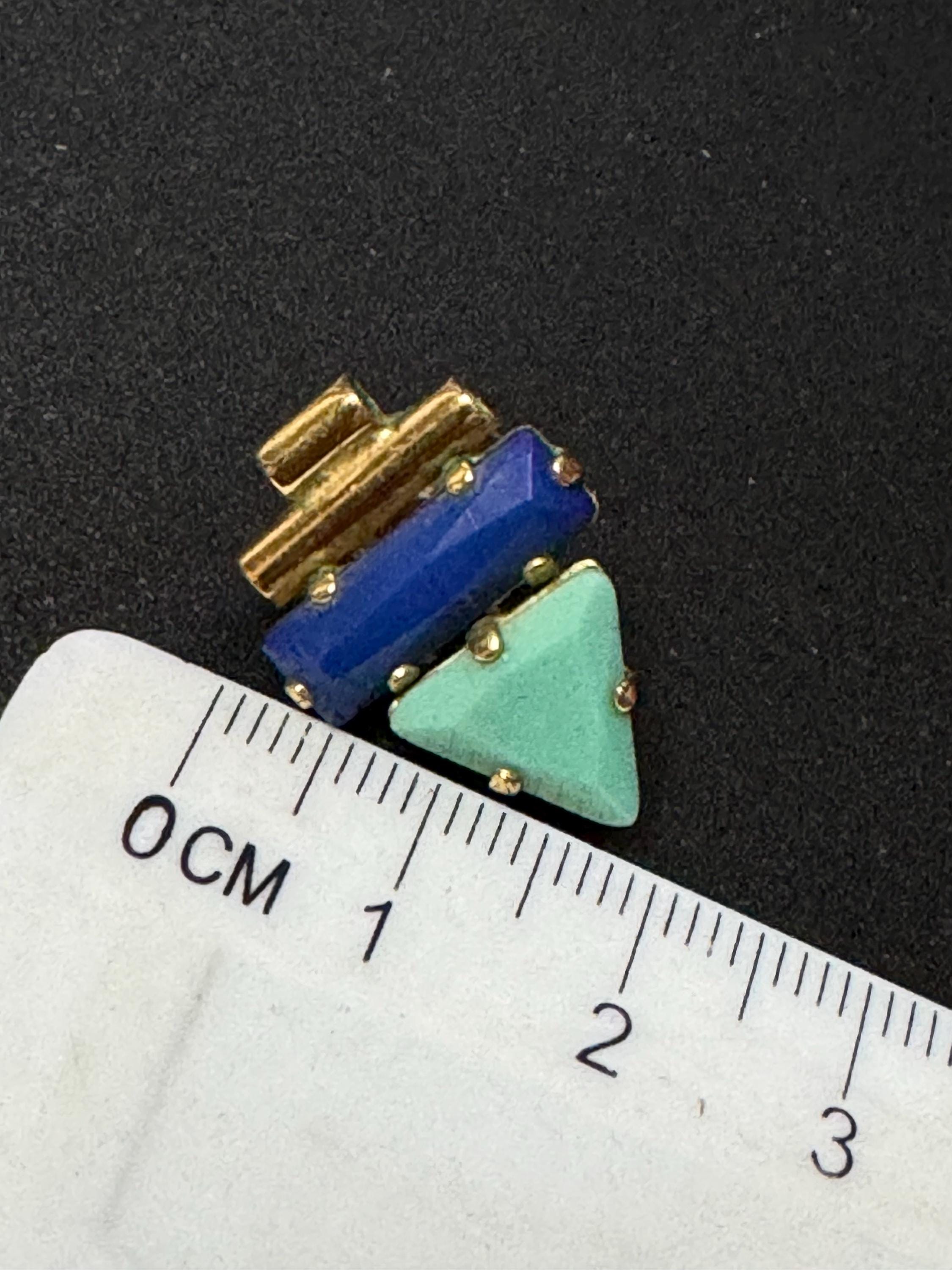 Signed Reminiscence Vintage small Egyptian style turquoise and blue rhinestone earrings Paris French pierced