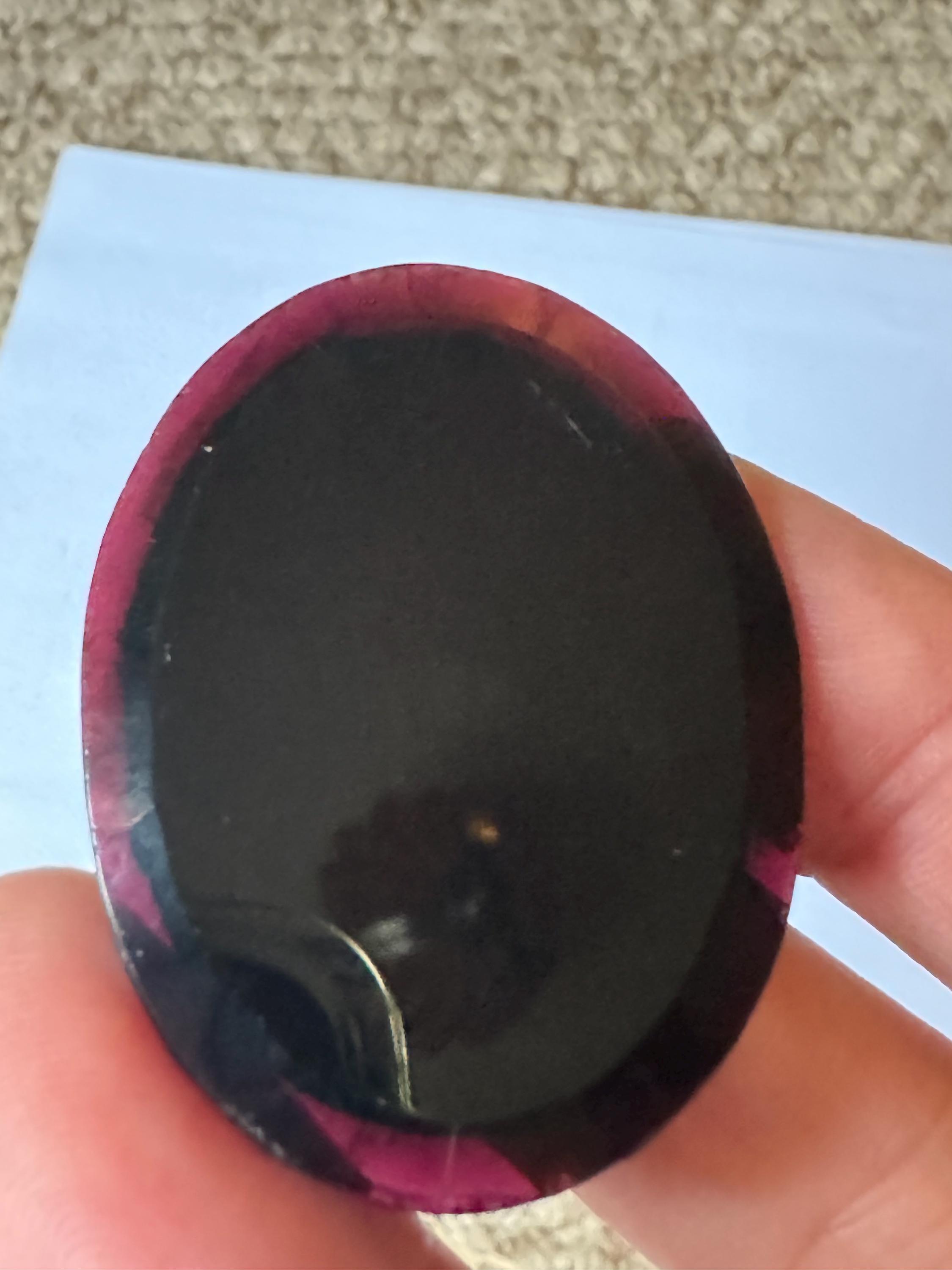 Victorian antique red tinted black glass Oval mourning Brooch c clasp