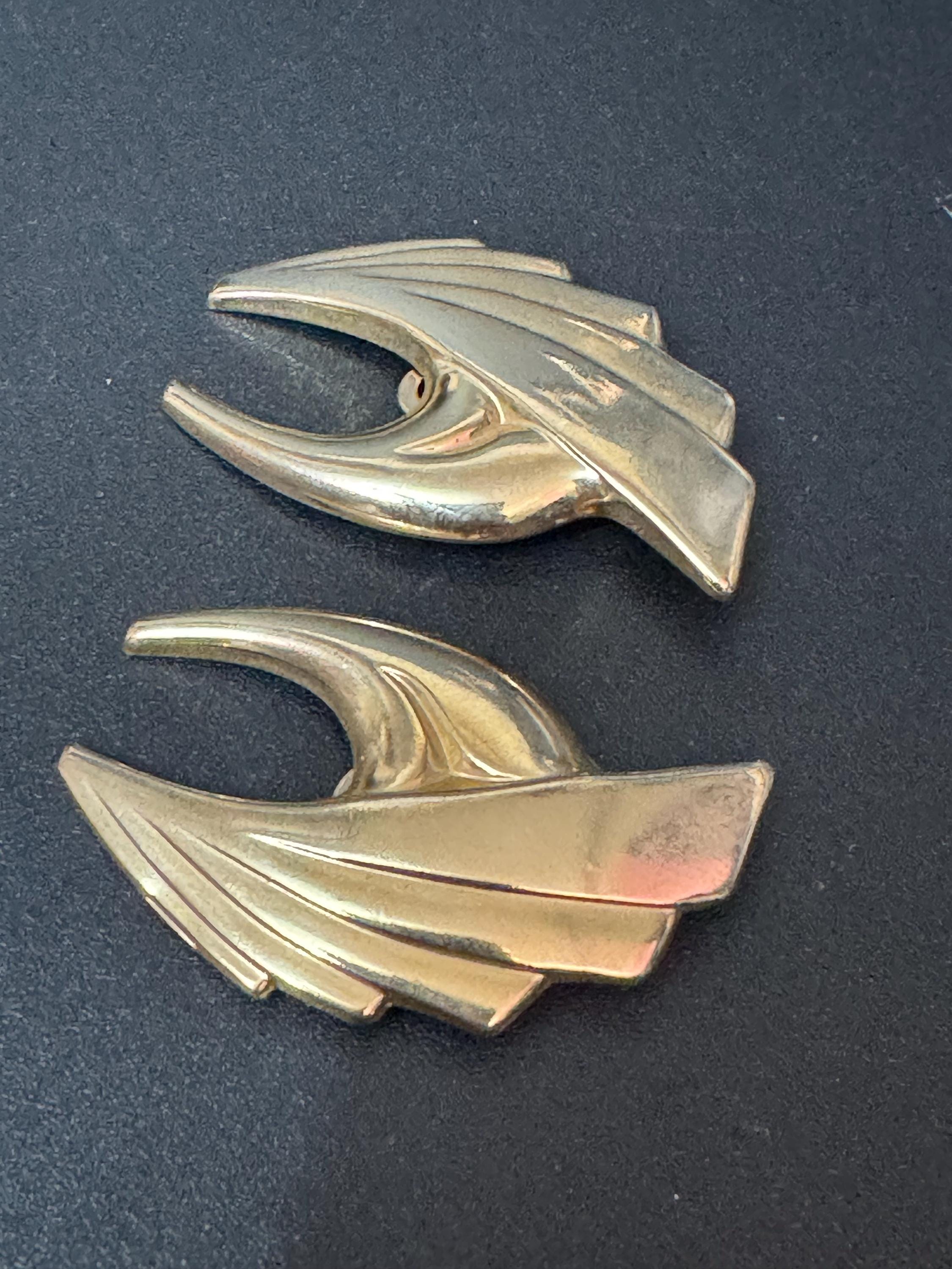 Vintage Art Deco Winged Gold Tone Clip On Earrings