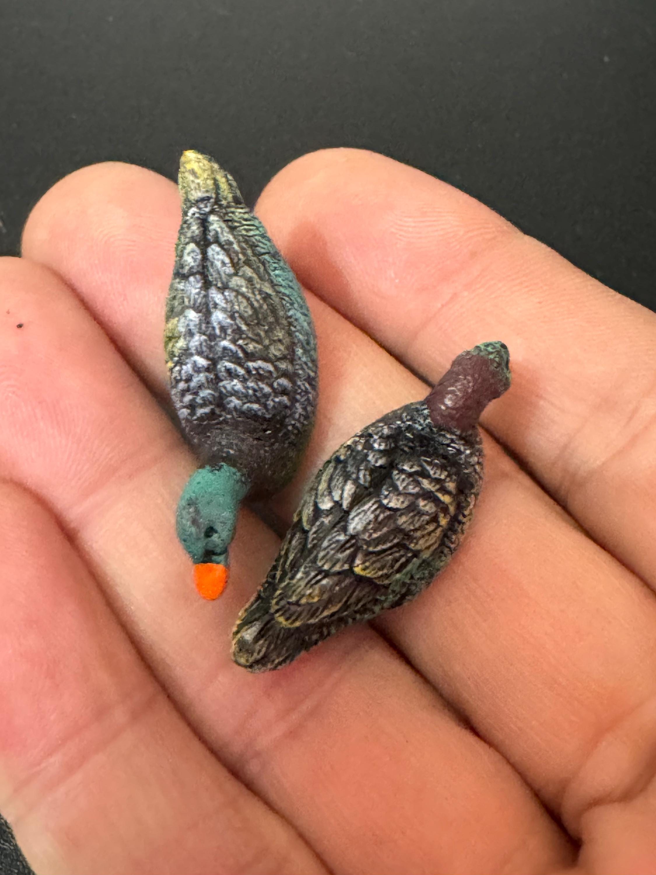 Miniature pair of ducks for cake topper decorations, craft and dollhouse scenery