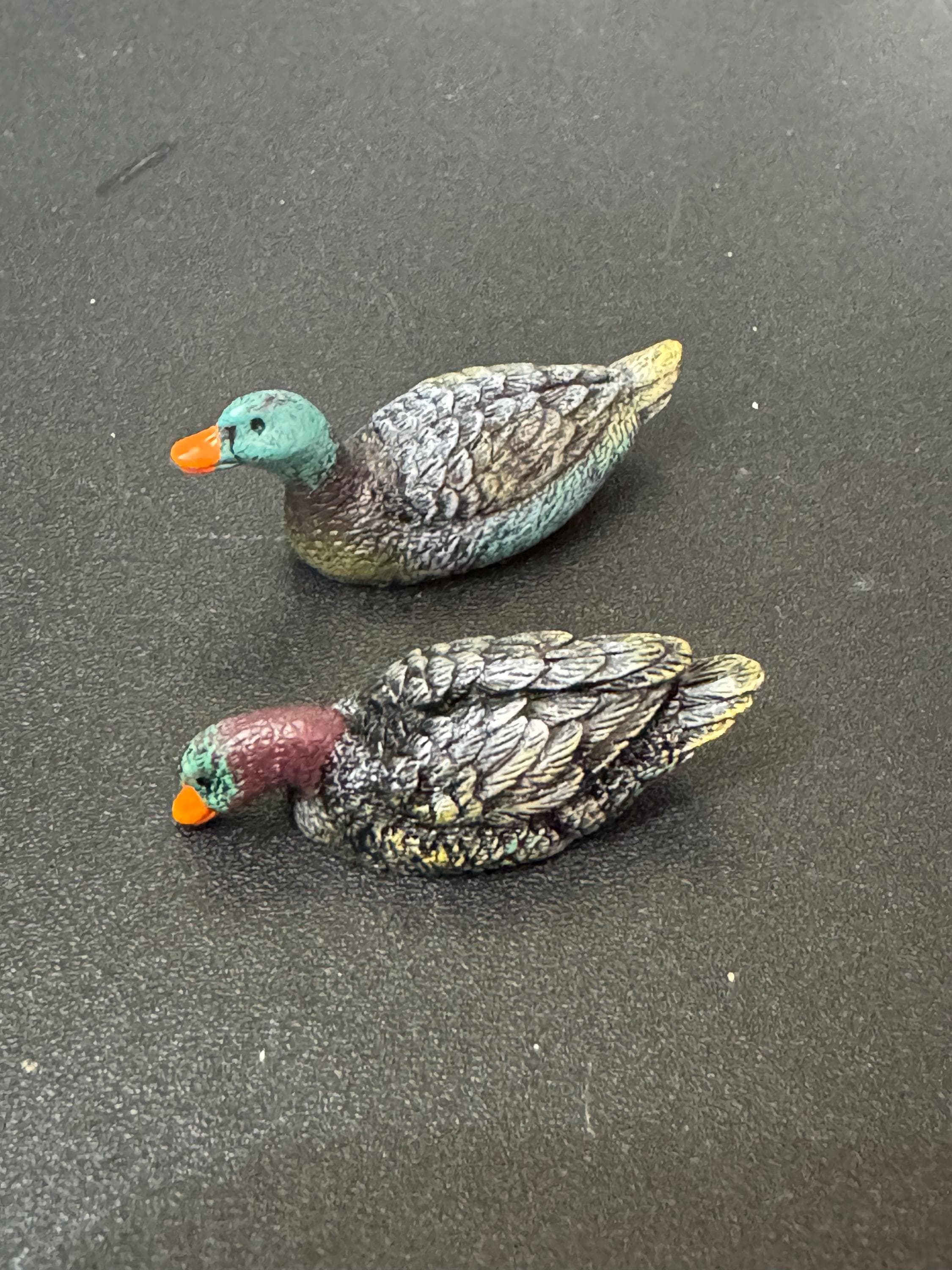 Miniature pair of ducks for cake topper decorations, craft and dollhouse scenery
