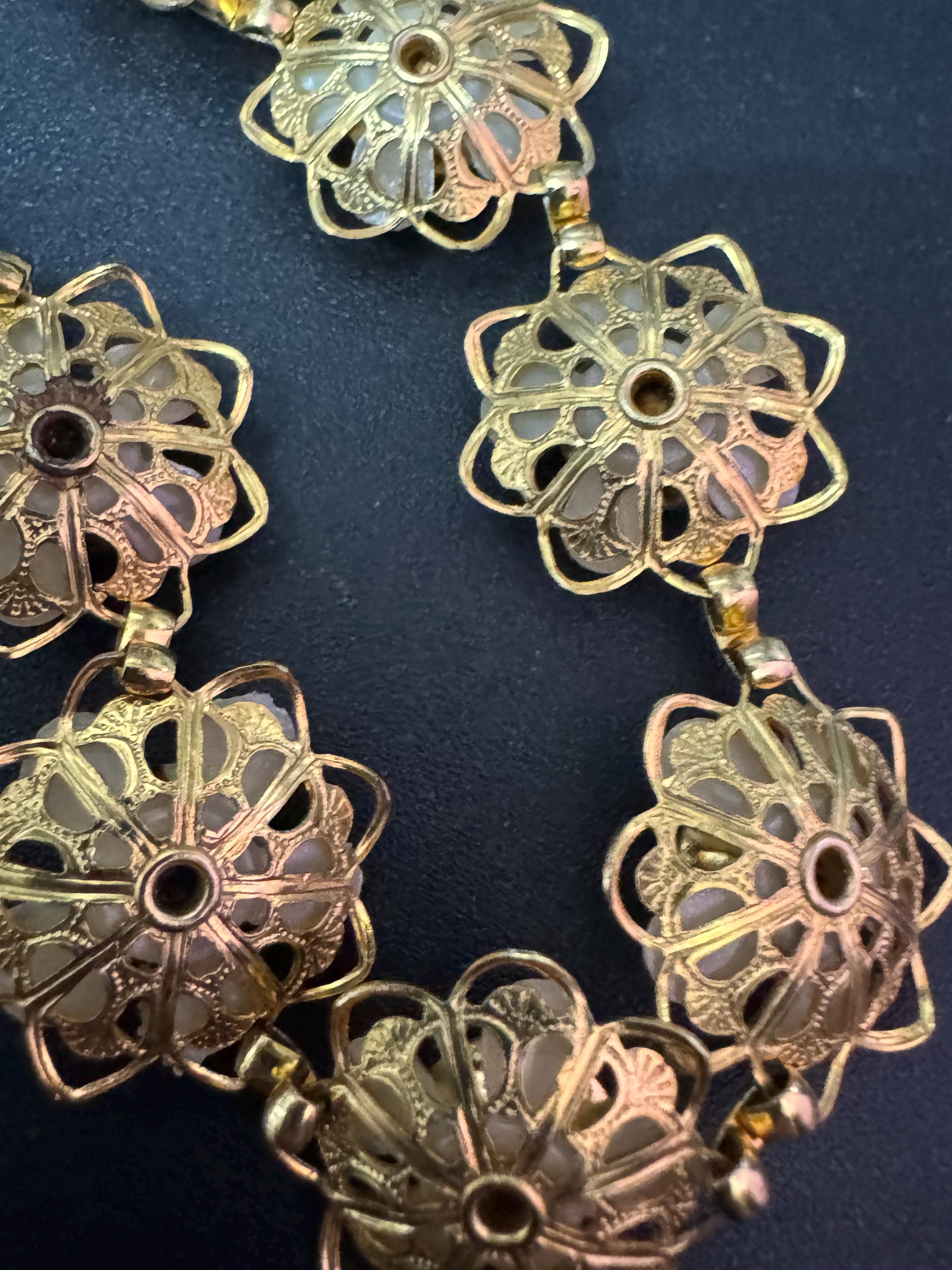 Vintage Faux Pearl Floral Jewelry Set: Necklace, Bracelet & Earrings