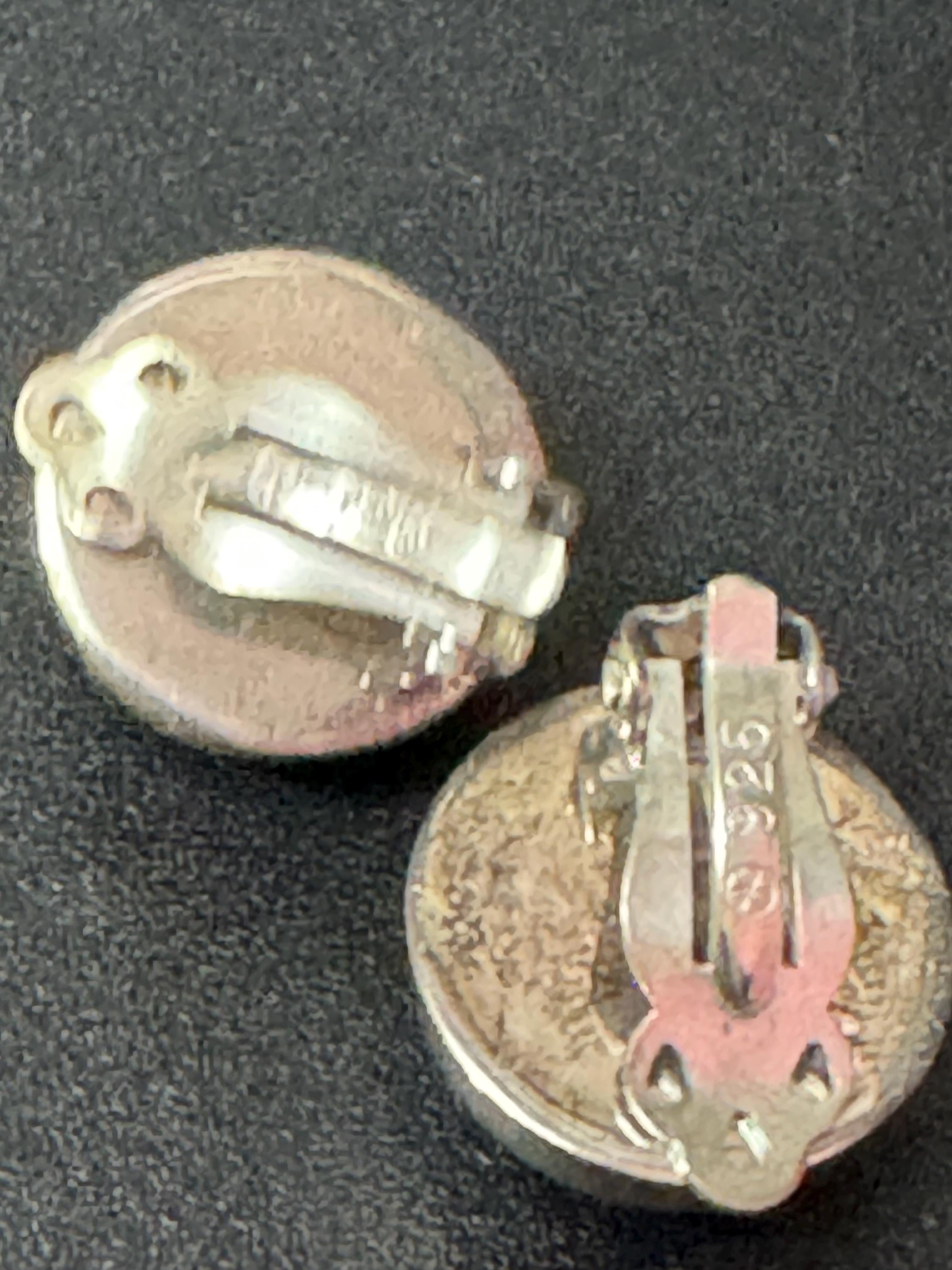 Small Vintage 925 domed sterling silver clip on earrings 1.5cm