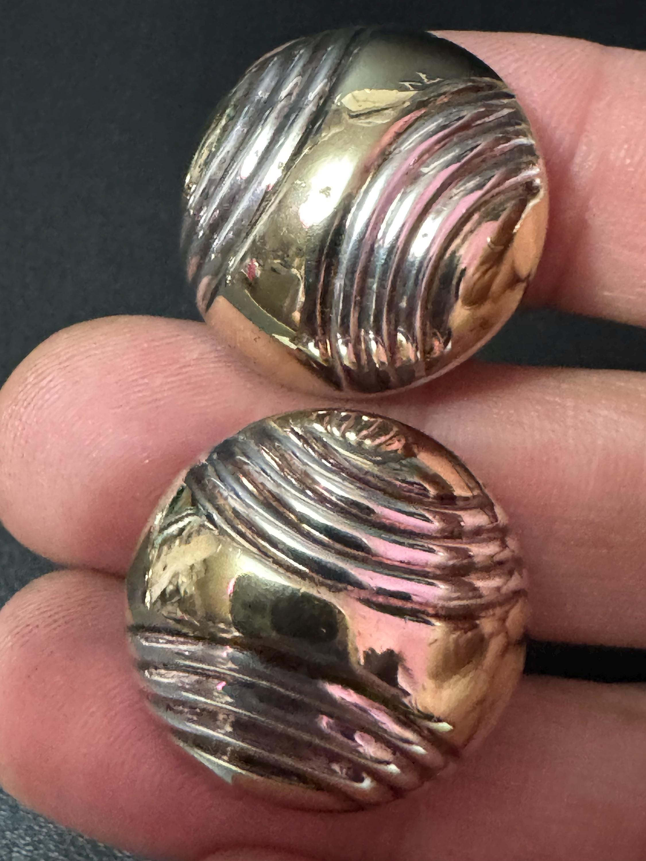 Vintage 925 modernist textured sterling silver clip on earrings 2.5 hollow