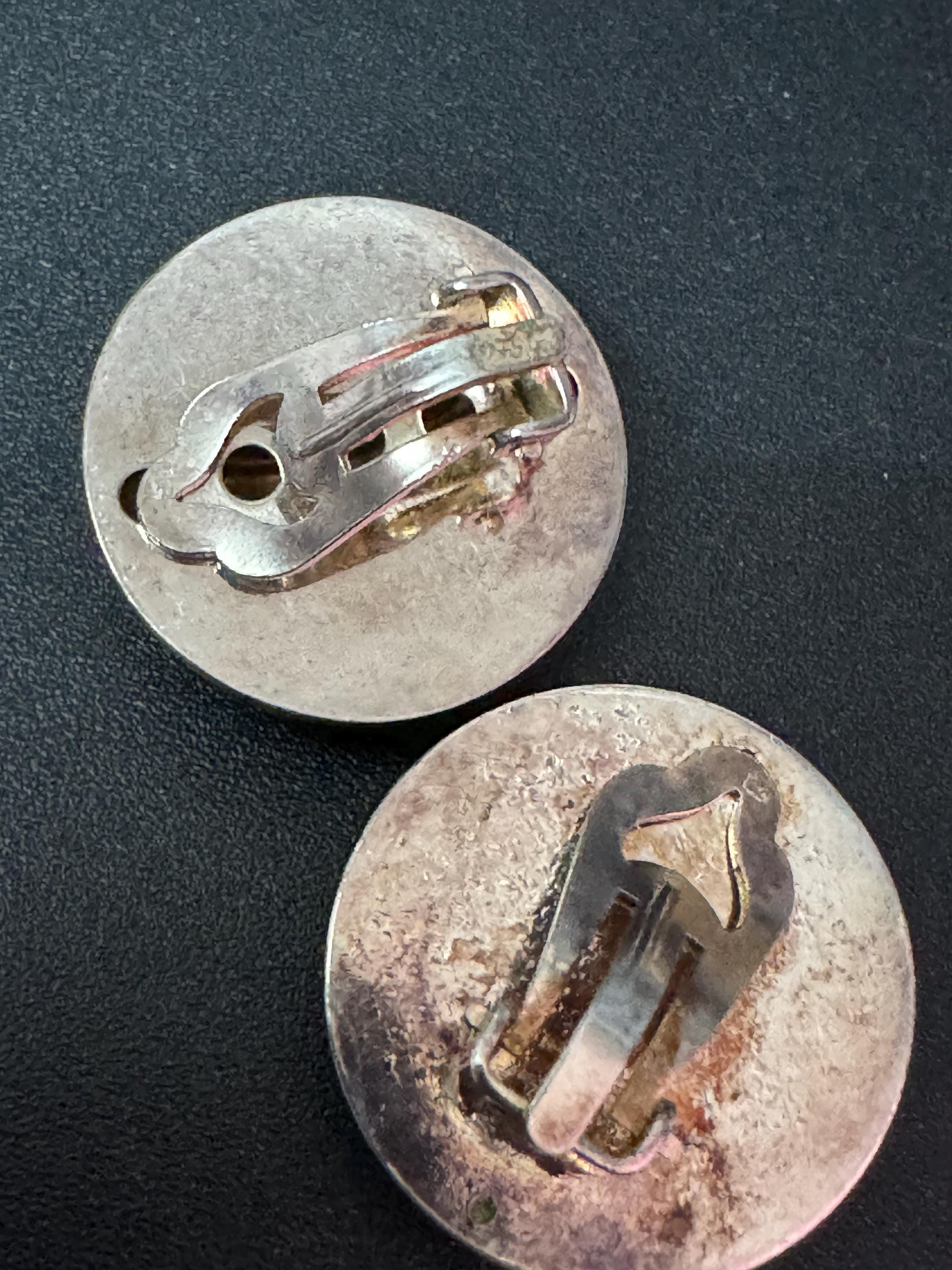 Vintage 925 modernist textured sterling silver clip on earrings 2.5 hollow