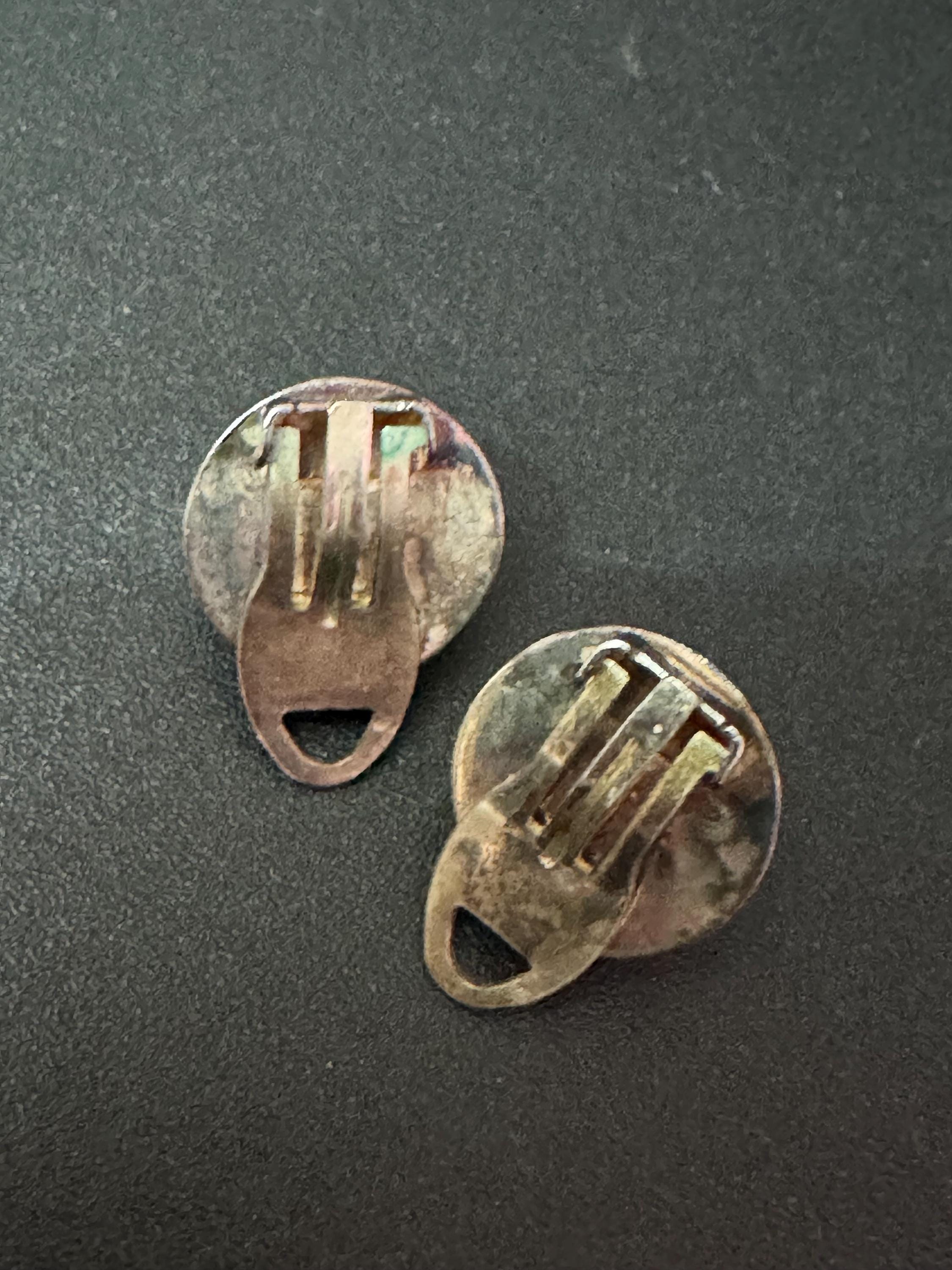 Small Vintage 925 domed pumpkin shape sterling silver clip on earrings 1.5cm