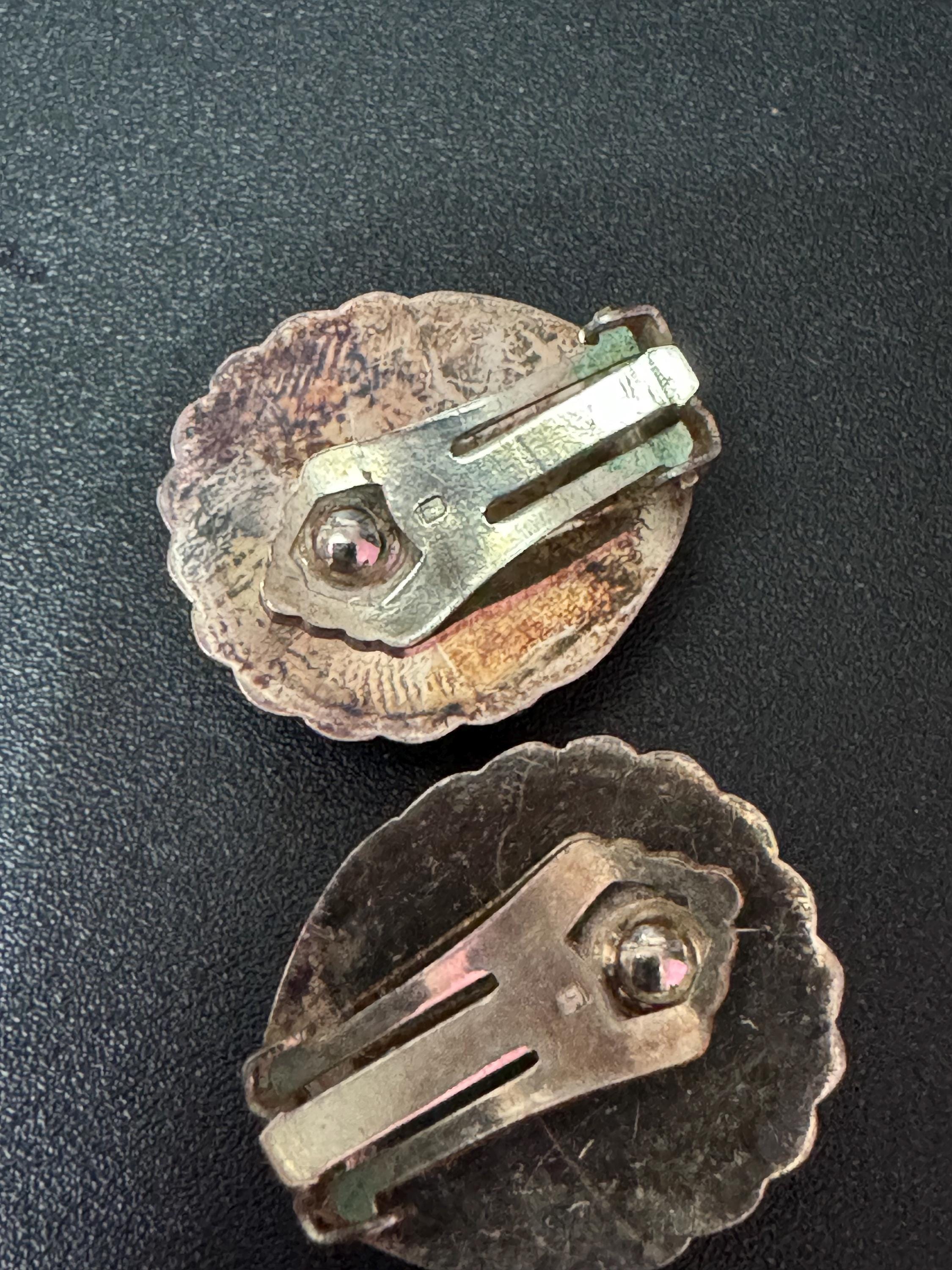 Vintage 925 modernist textured sterling silver seashell scallop shell clip on earrings 2.5cm