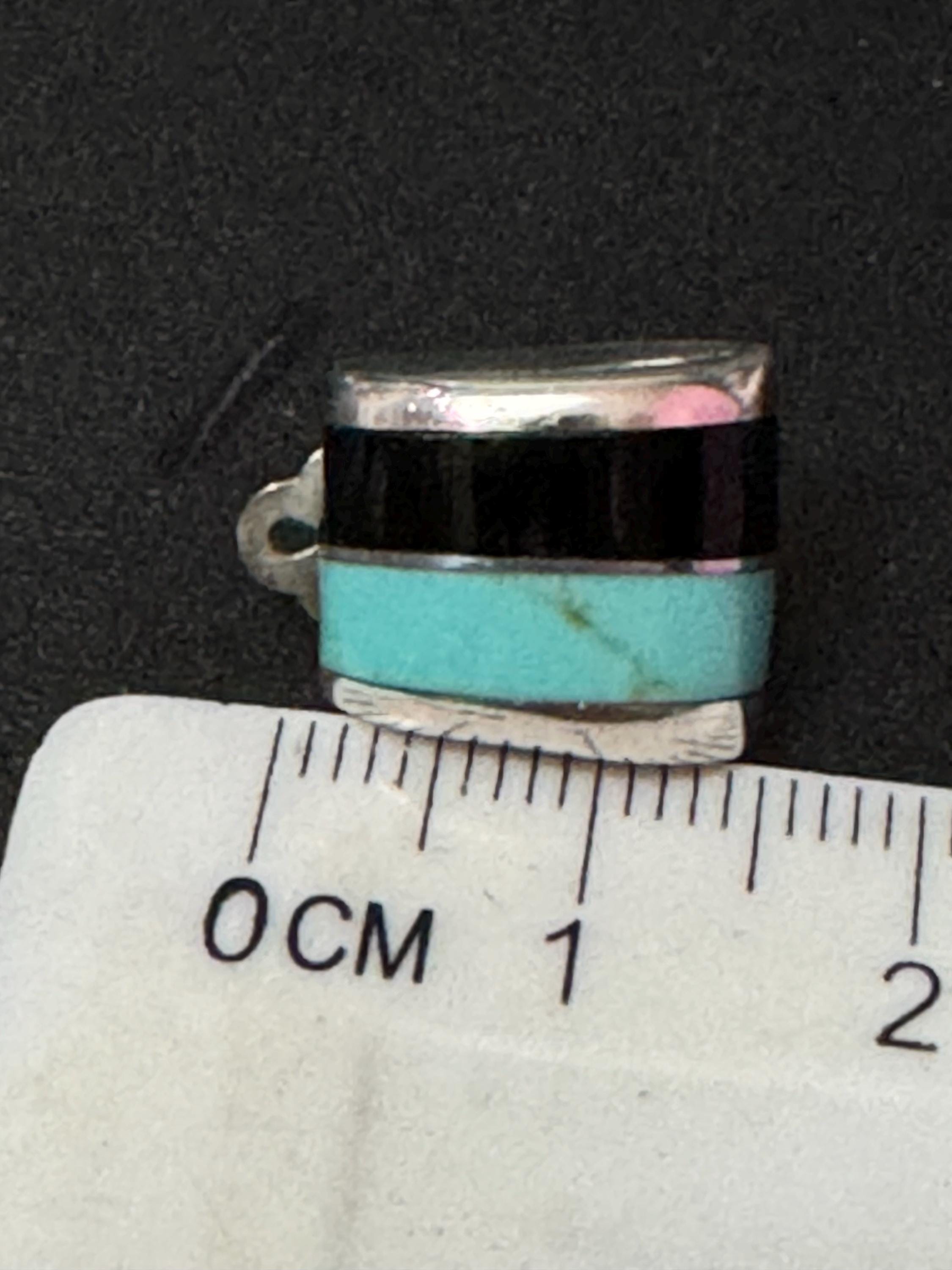 Vintage 925 modernist Mexican sterling silver rectangular blue turquoise gemstone clip on earrings 2cm