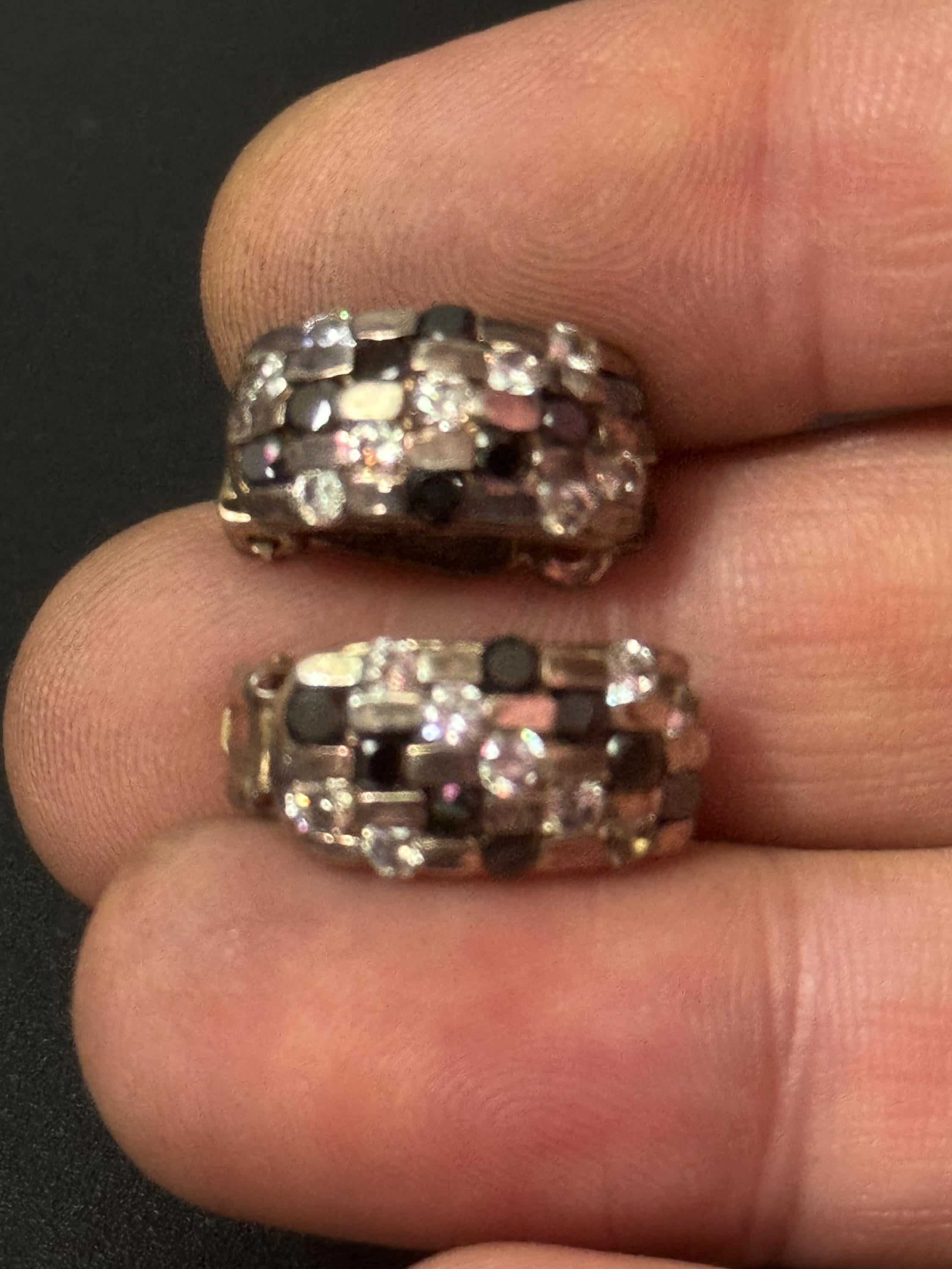 Vintage black Diamanté Clip On Earrings: Sterling Silver Crystal, Elegant Design