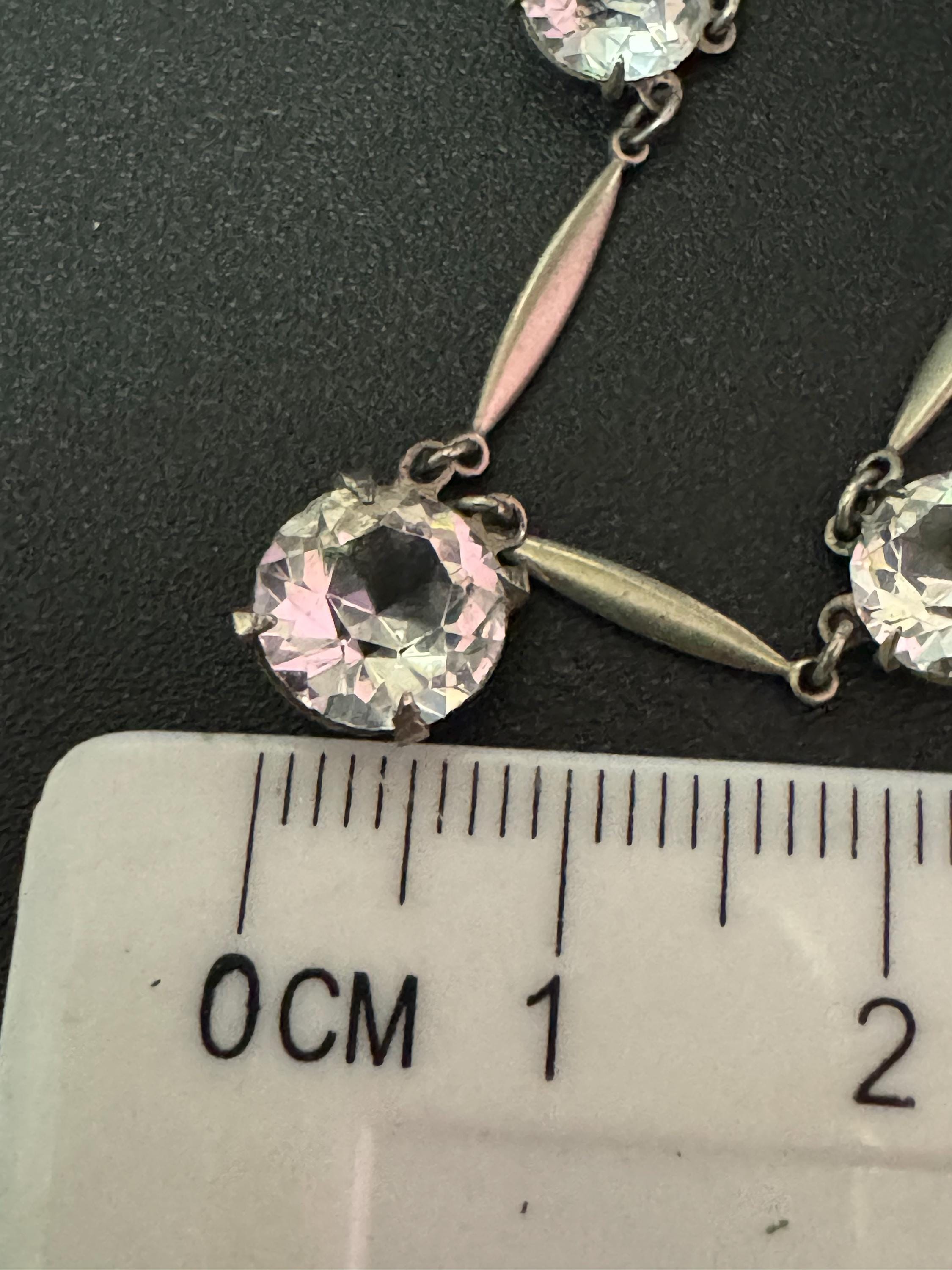 Art Deco Sterling Silver Diamanté Necklace: 1920s Paste Rhinestone, 40cm