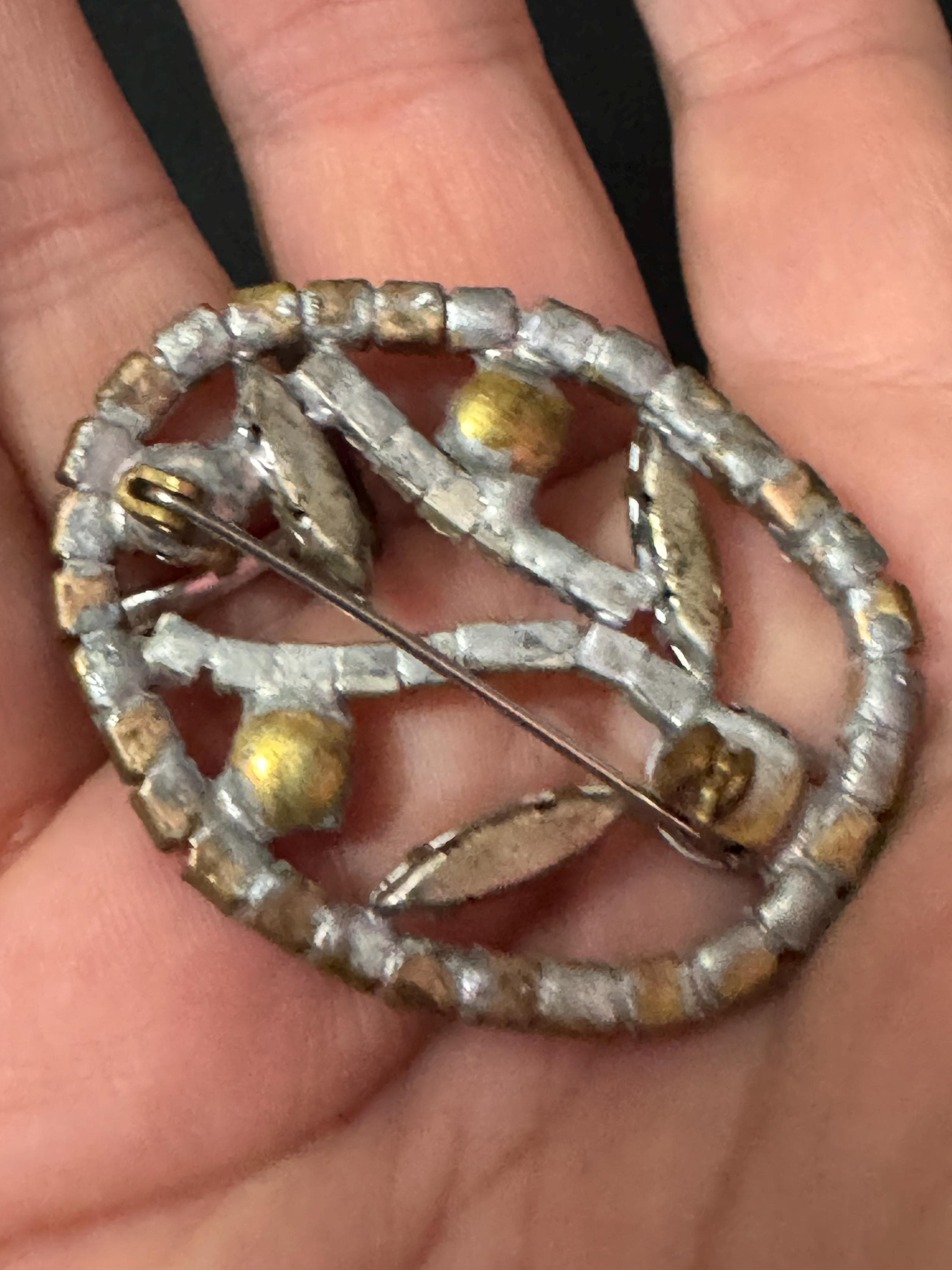 Vintage Czech Floral Brooch: Diamanté Rainbow Cabochons