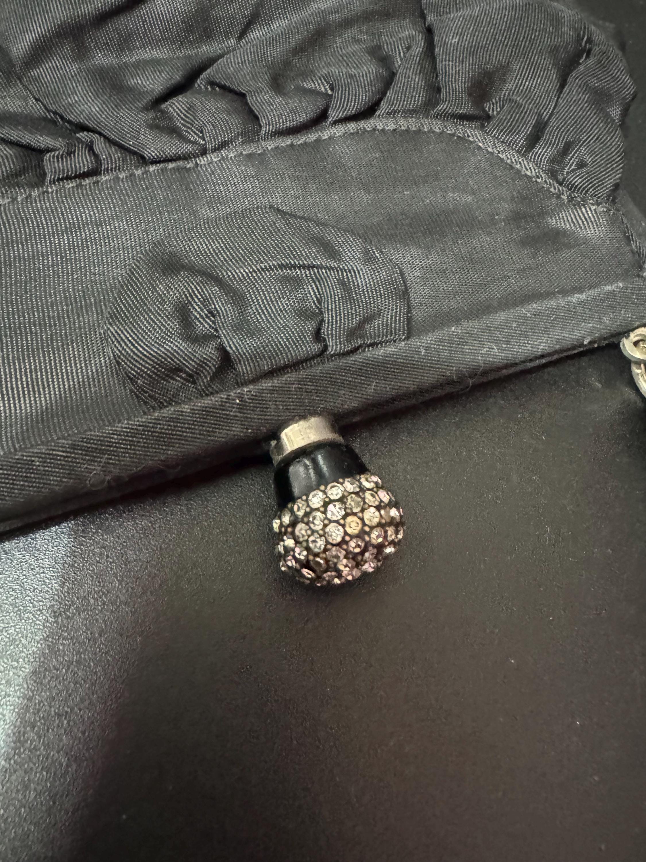 Vintage Art Deco Black Grosgrain Evening Bag with Diamanté Clasp