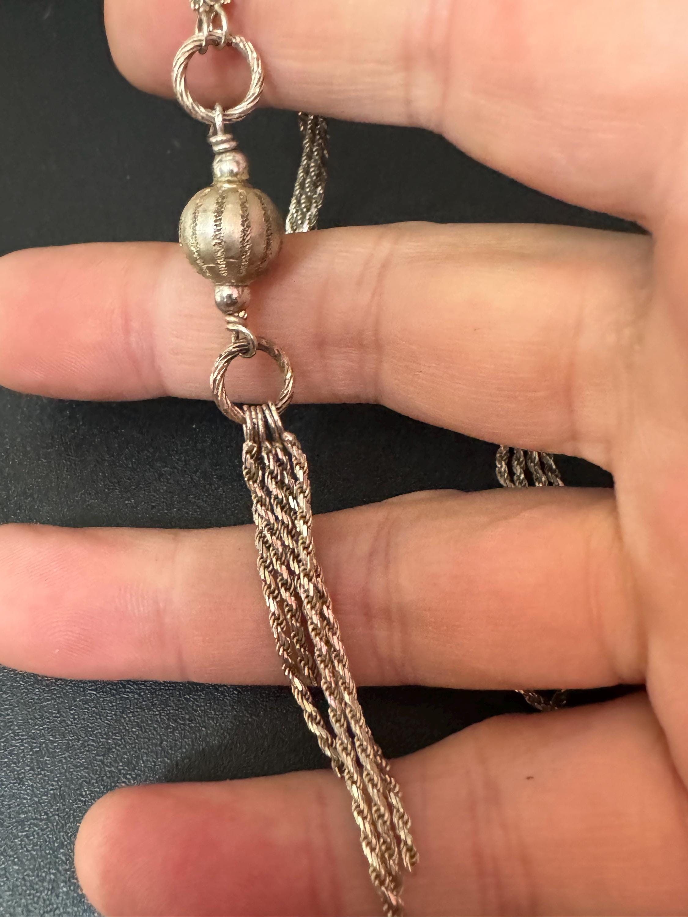 Vintage 925 sterling silver modernist 10cm long drop tassel pendant necklace 46-50cm 13.1grams