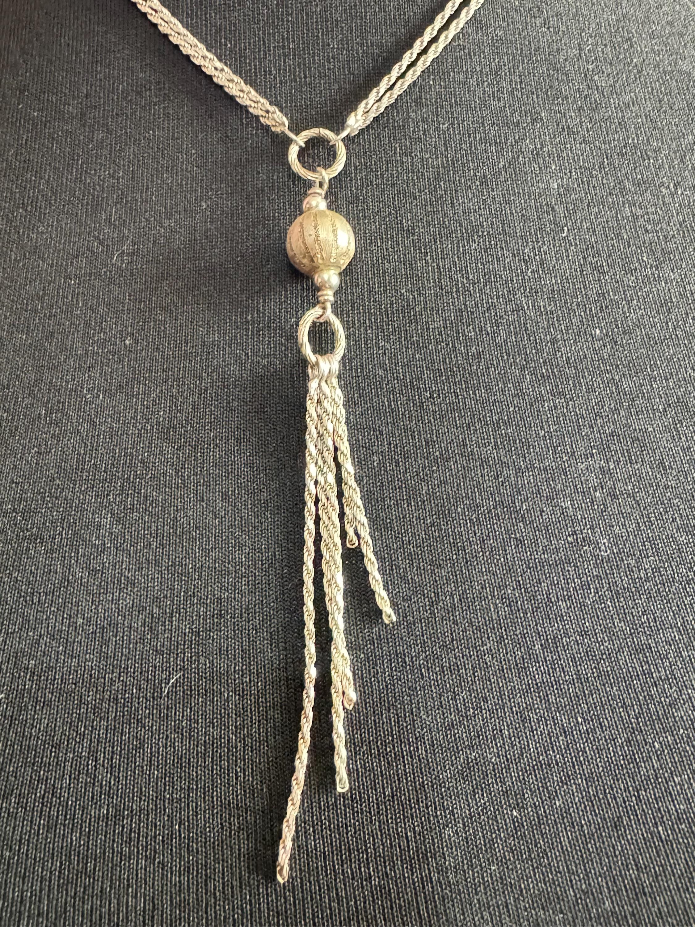 Vintage 925 sterling silver modernist 10cm long drop tassel pendant necklace 46-50cm 13.1grams