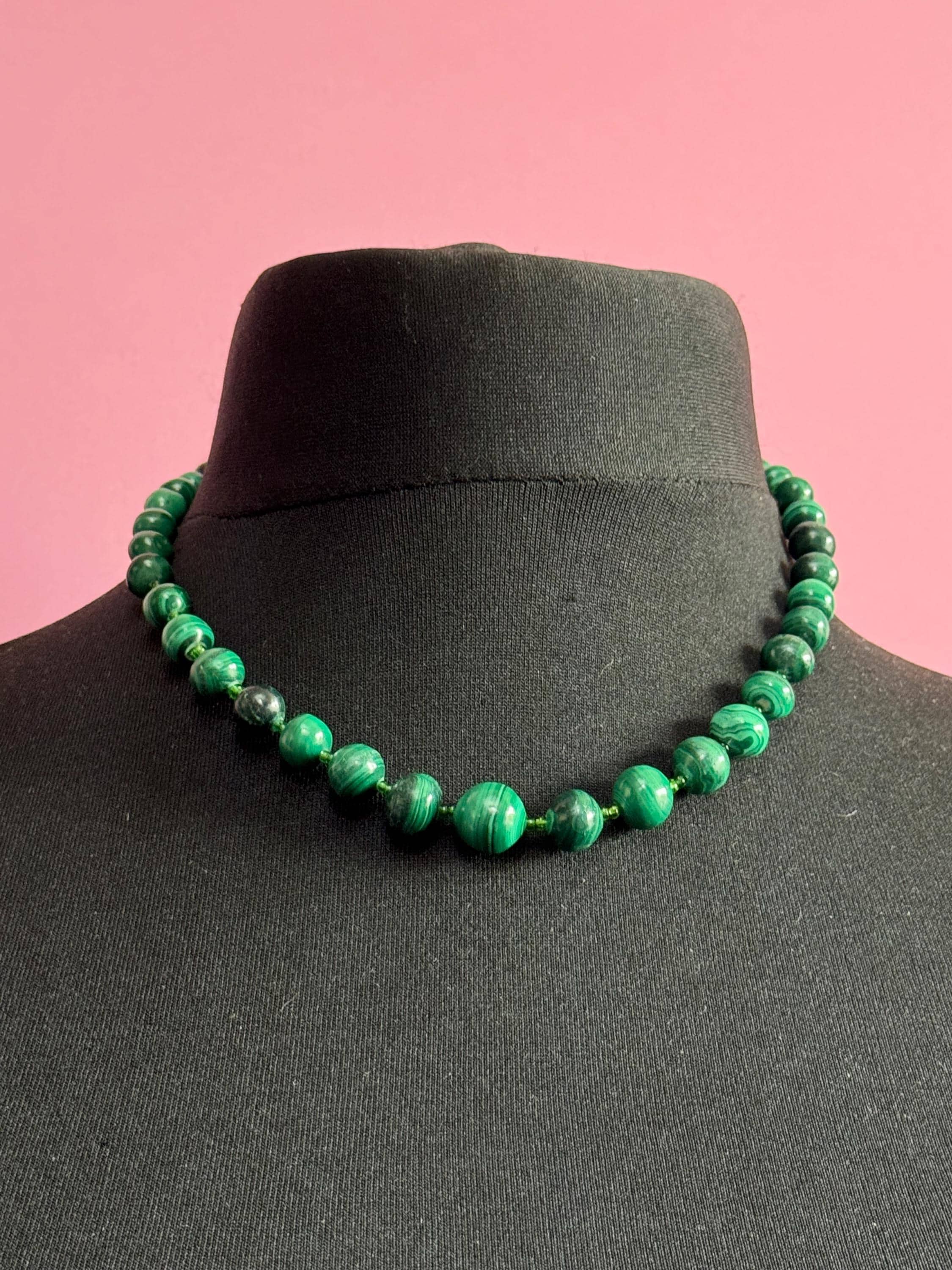 Vintage Malachite Beaded Necklace natural gemstone beads 47cm