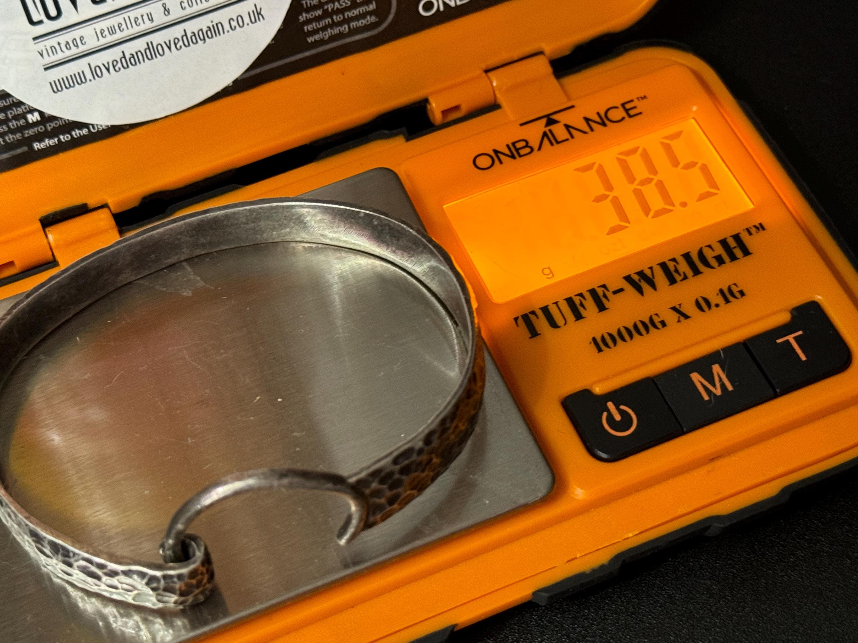 Vintage Modernist abstract stamoed 925 Sterling silver statement cuff bracelet brutalist bangle 38.4 grams