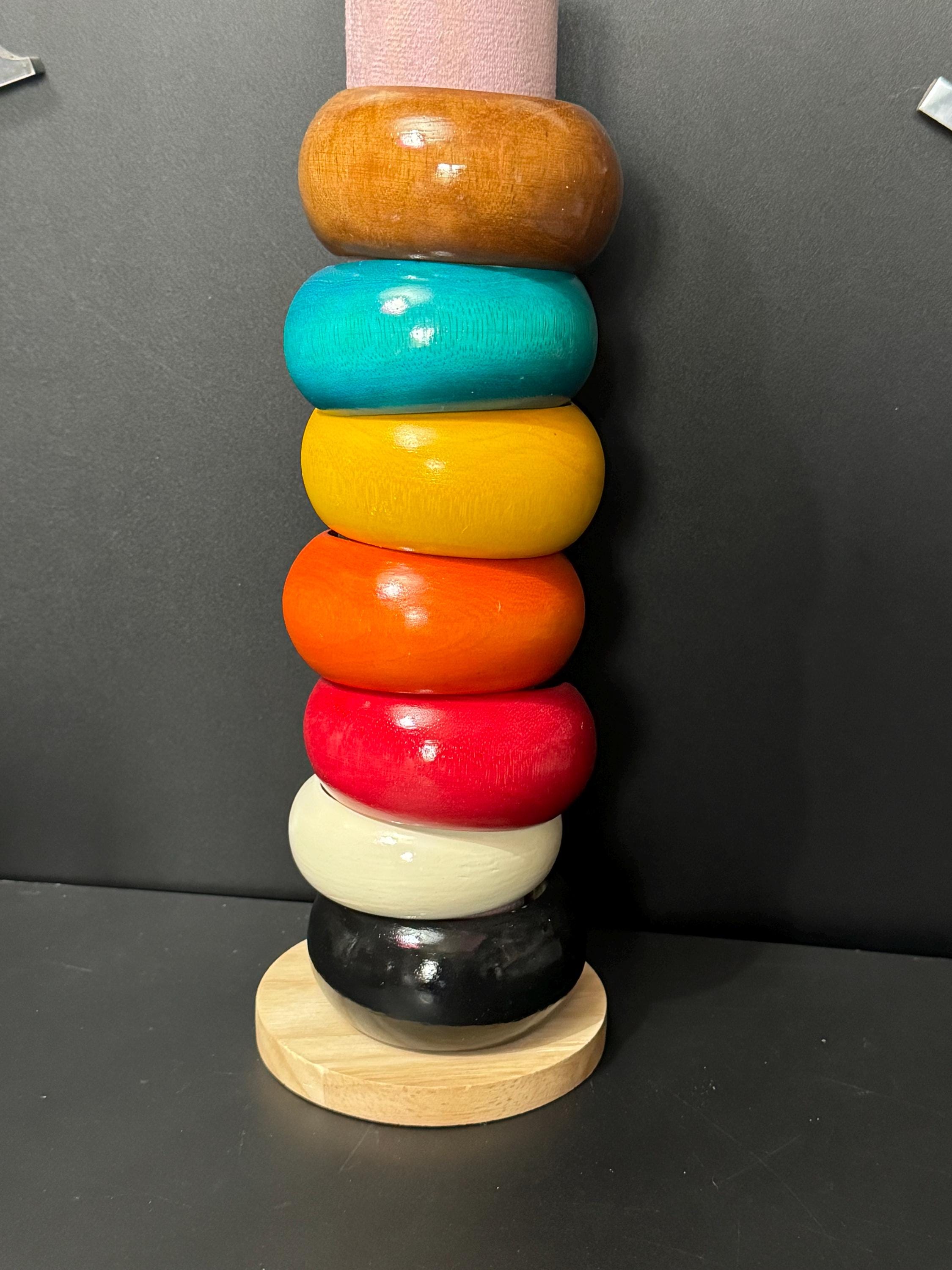 Retro Coloured Wooden Bangle Bracelet: 4cm Open Cuff