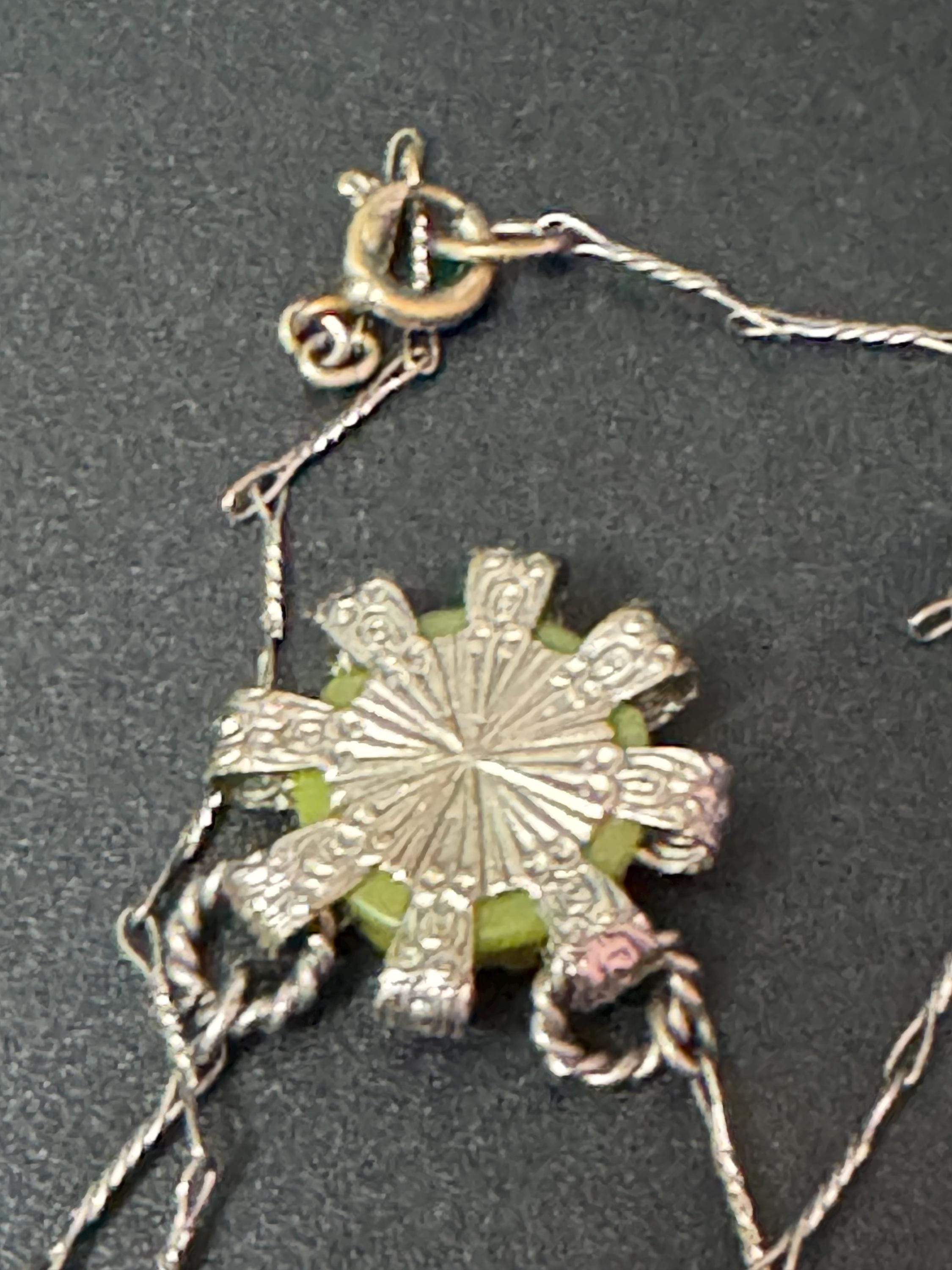 Art Deco Lime Green Galalith Rose Pendant Necklace (45cm)