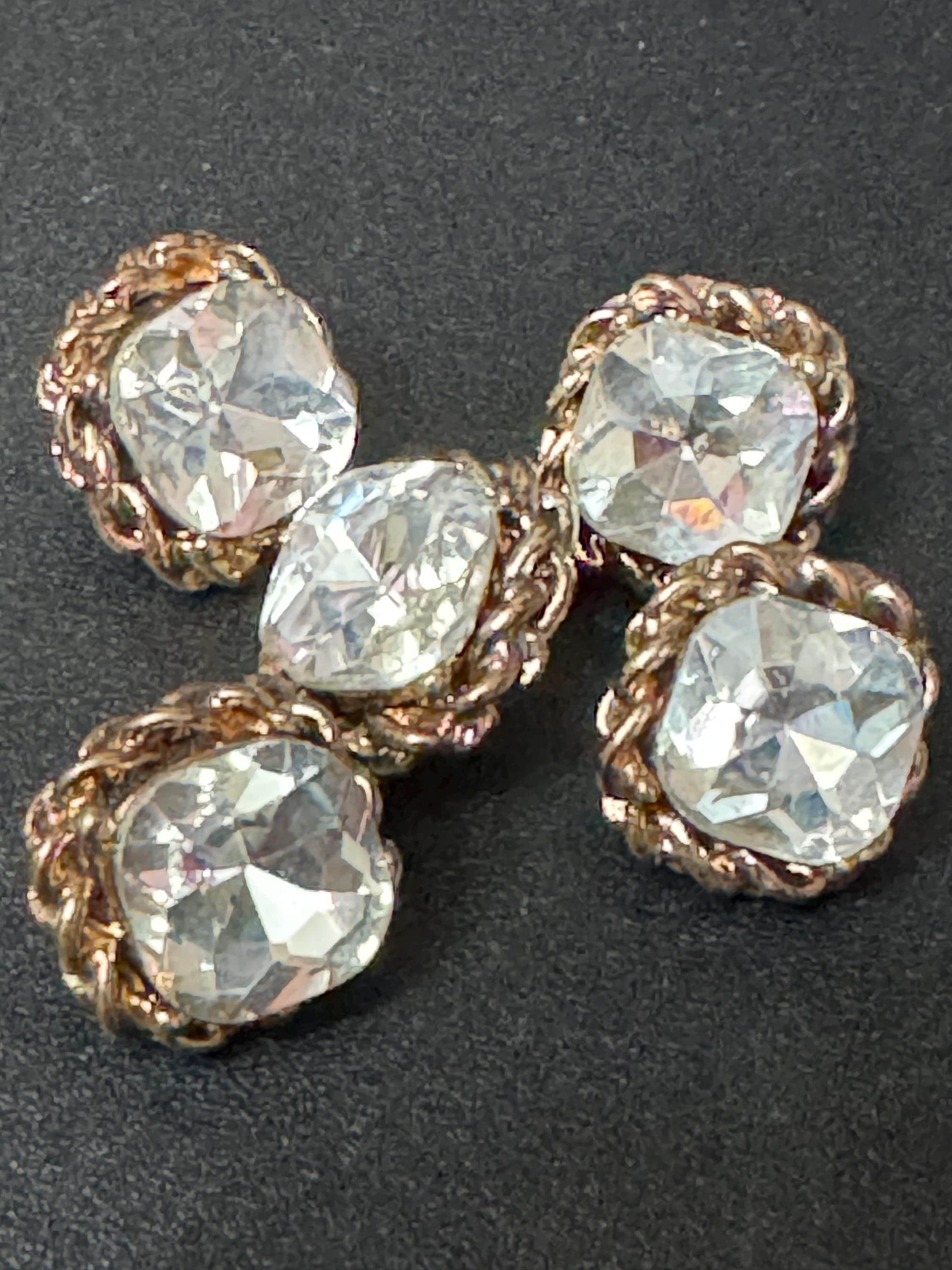 Copper Gold Diamanté Buttons: Square Crystal Shank - 14mm, Set of 5