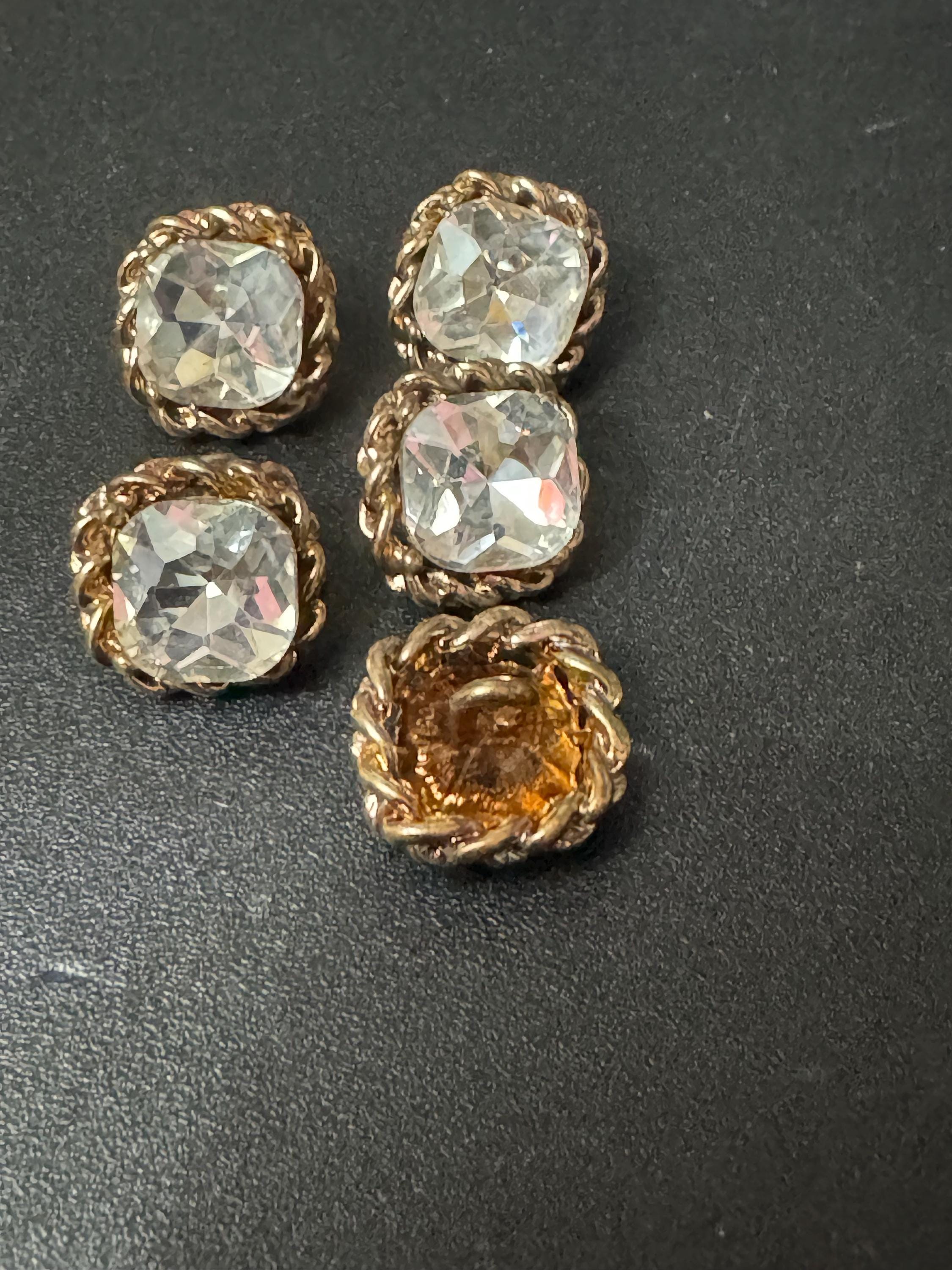 Copper Gold Diamanté Buttons: Square Crystal Shank - 14mm, Set of 5