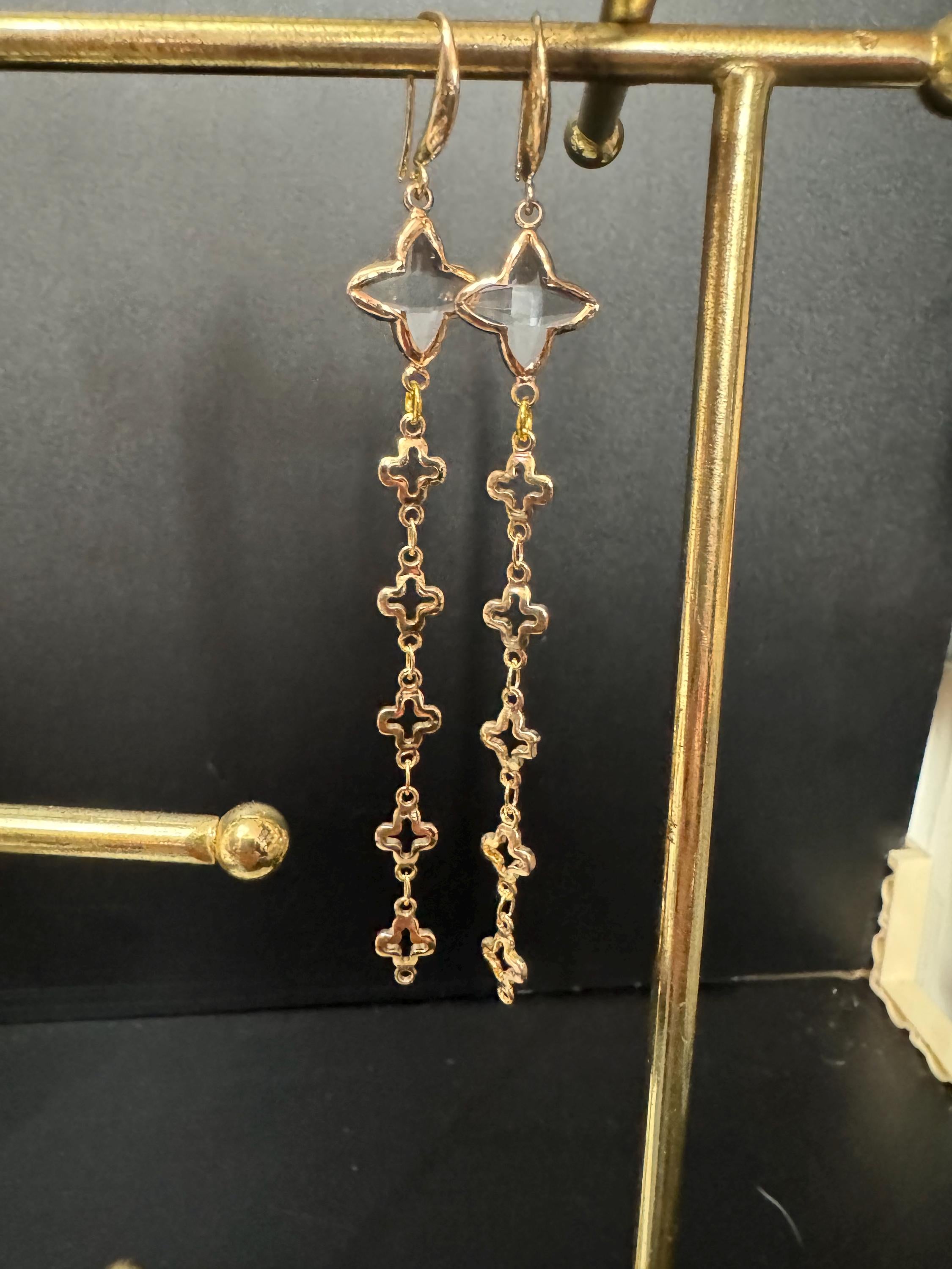 18k Gold Plated Rhinestone Star Dangle Earrings