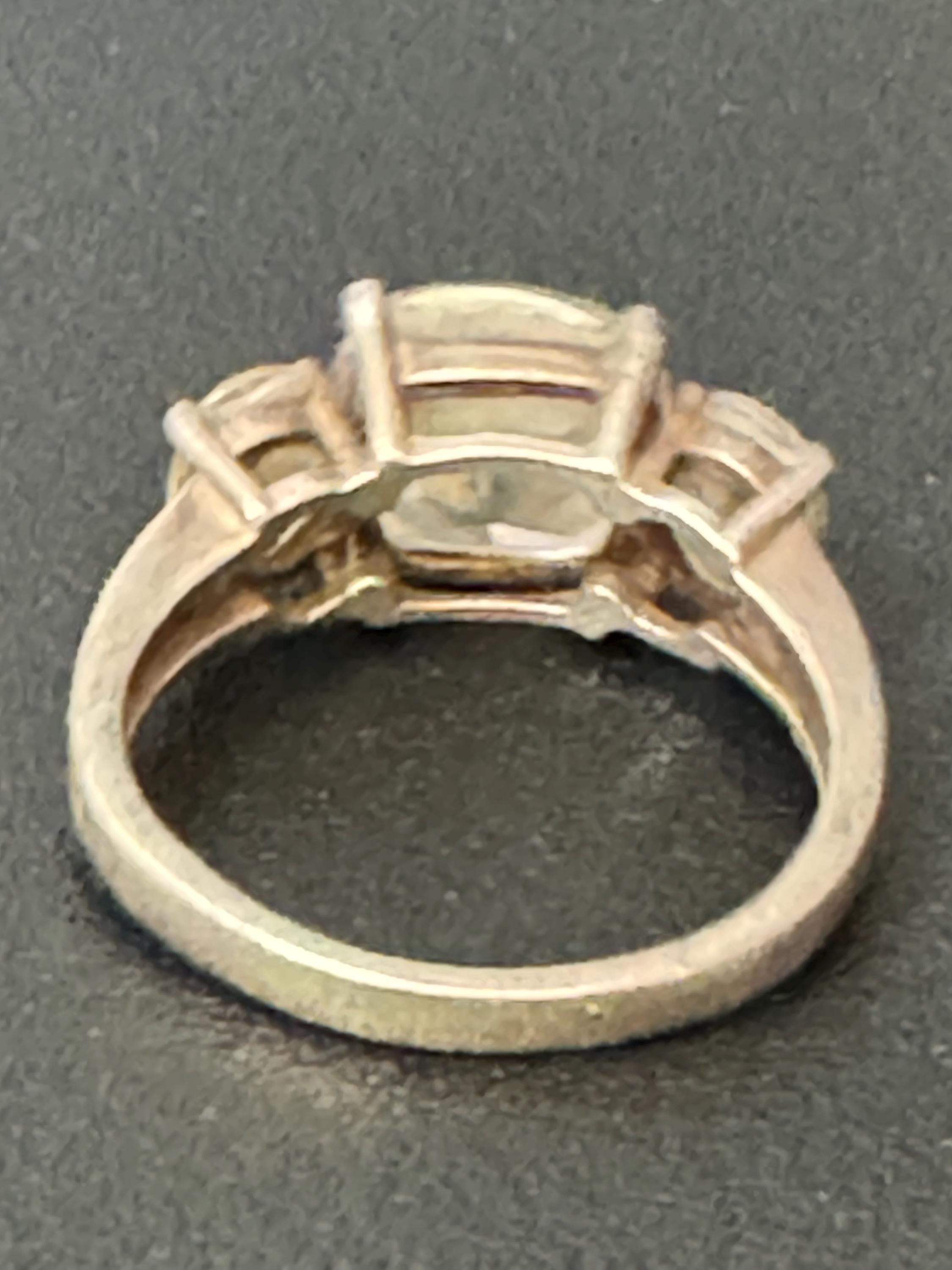 vintage clear square trilogy stone diamanté costume cocktail ring uk size O.5 modernist 925 sterling silver