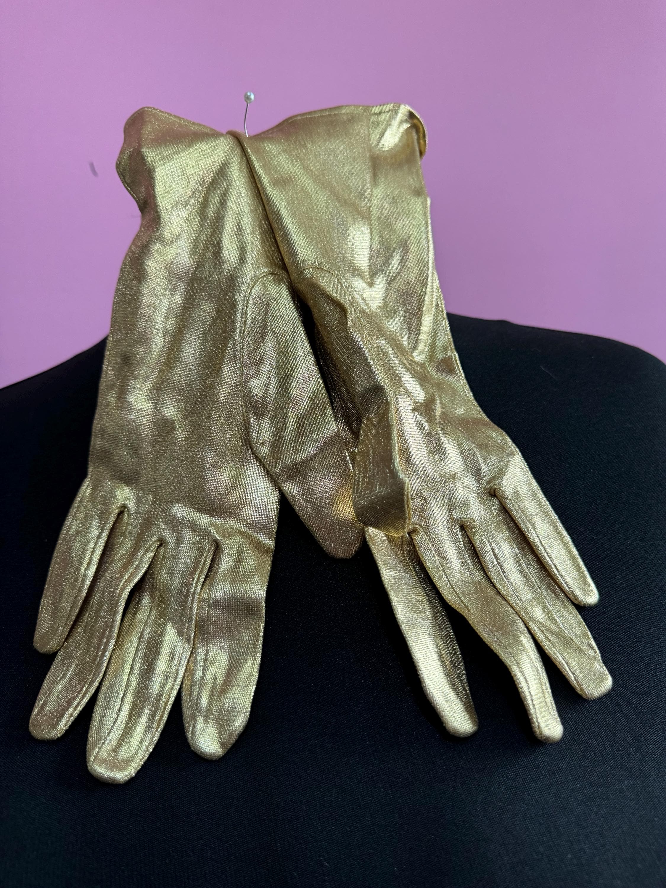 Dents size small 6.5 bright gold metallic short length Day Formal evening Gloves 26cm