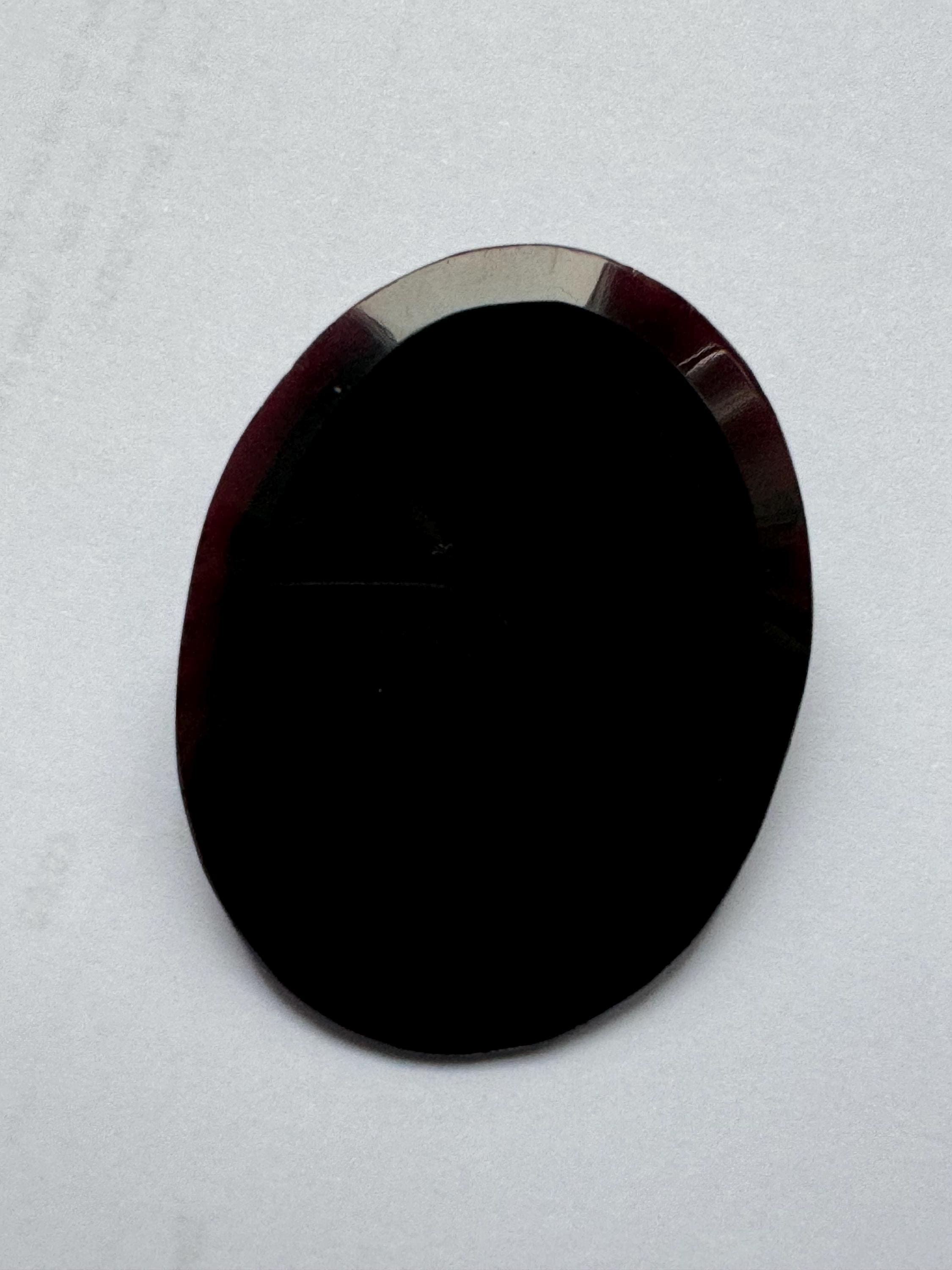 Victorian antique red tinted black glass Oval mourning Brooch c clasp