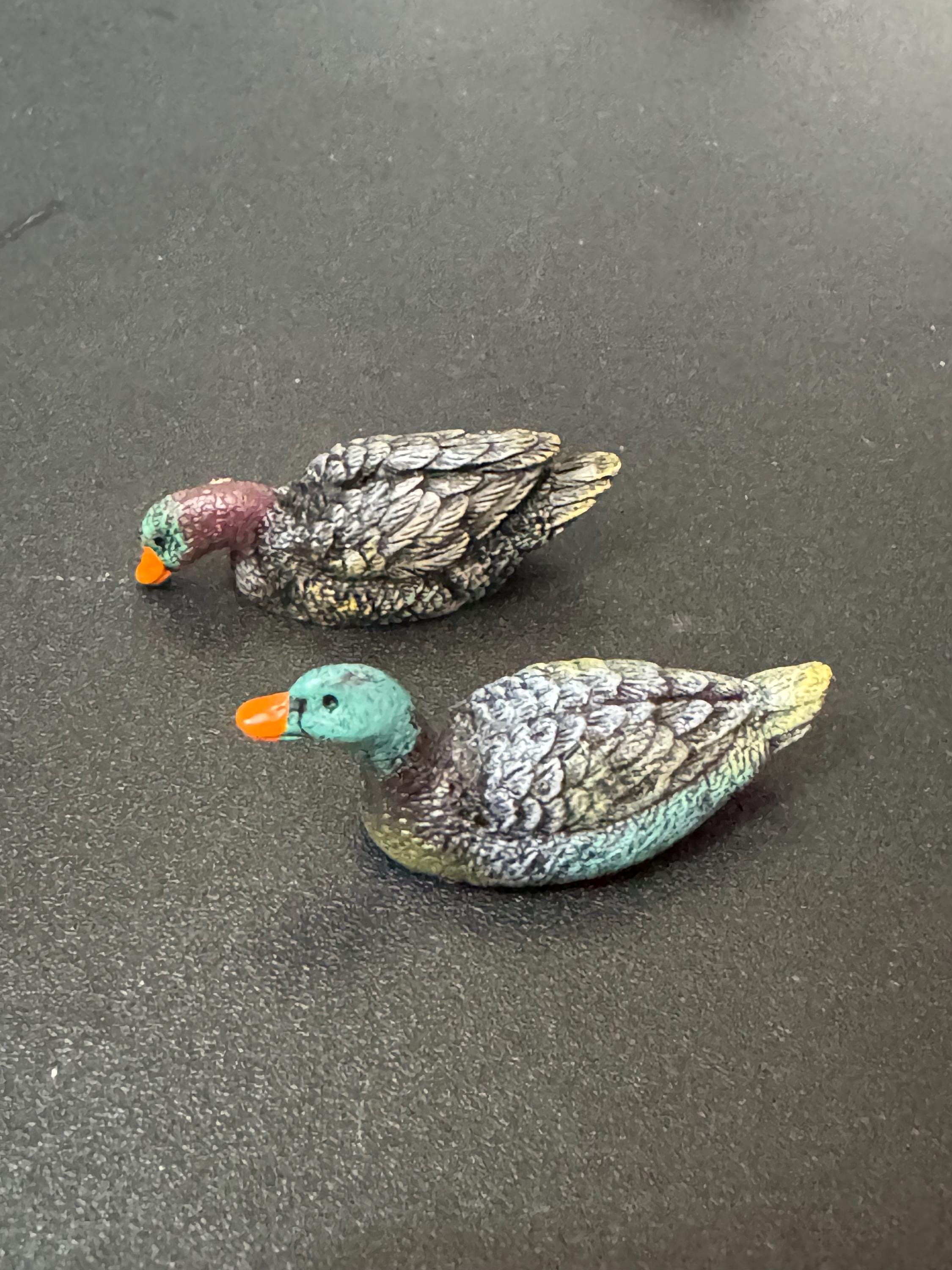 Miniature pair of ducks for cake topper decorations, craft and dollhouse scenery