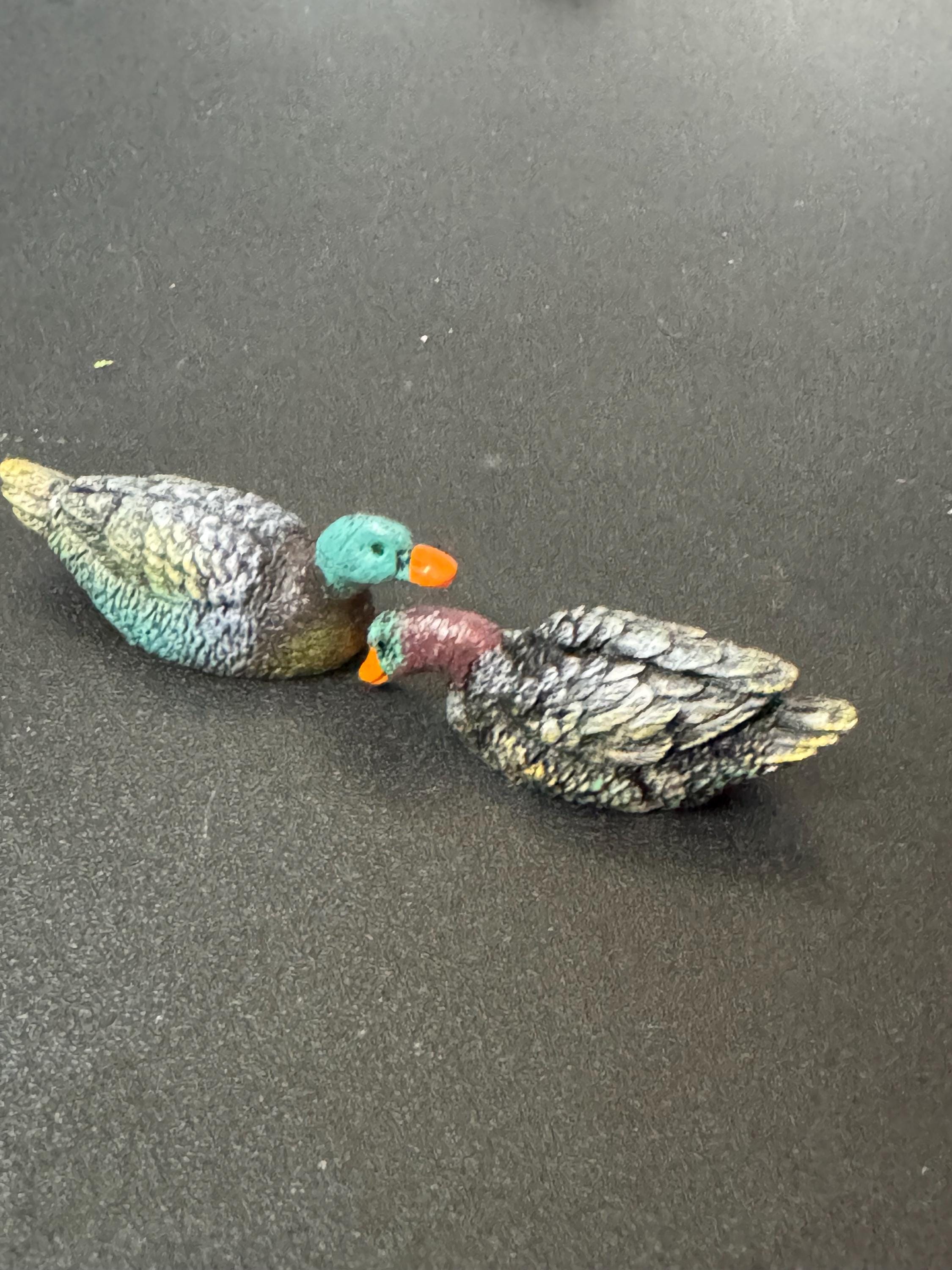 Miniature pair of ducks for cake topper decorations, craft and dollhouse scenery