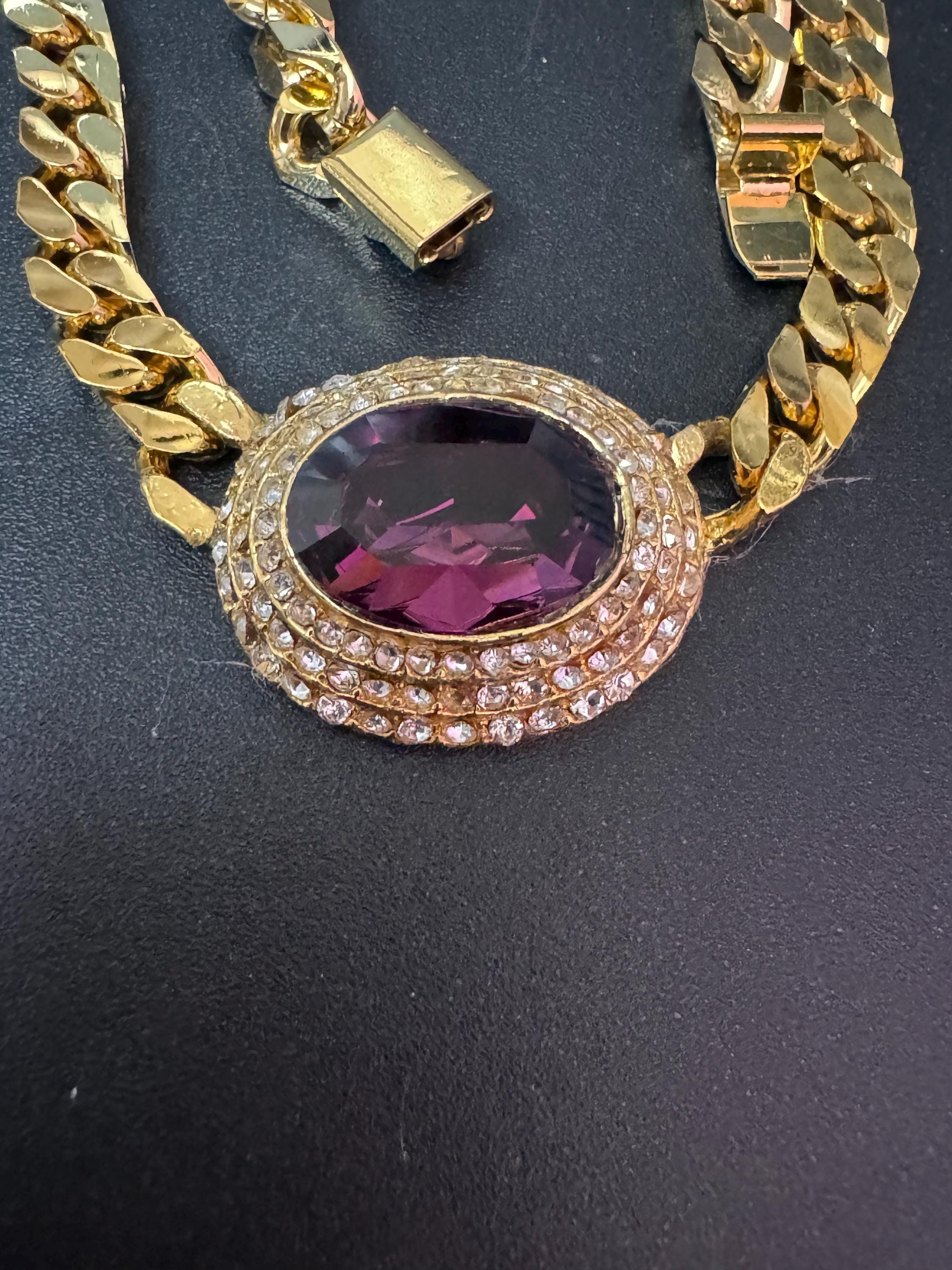 Vintage Swarovski Crystal Necklace & Clip On Earrings: Gold Tone Jewelry Set