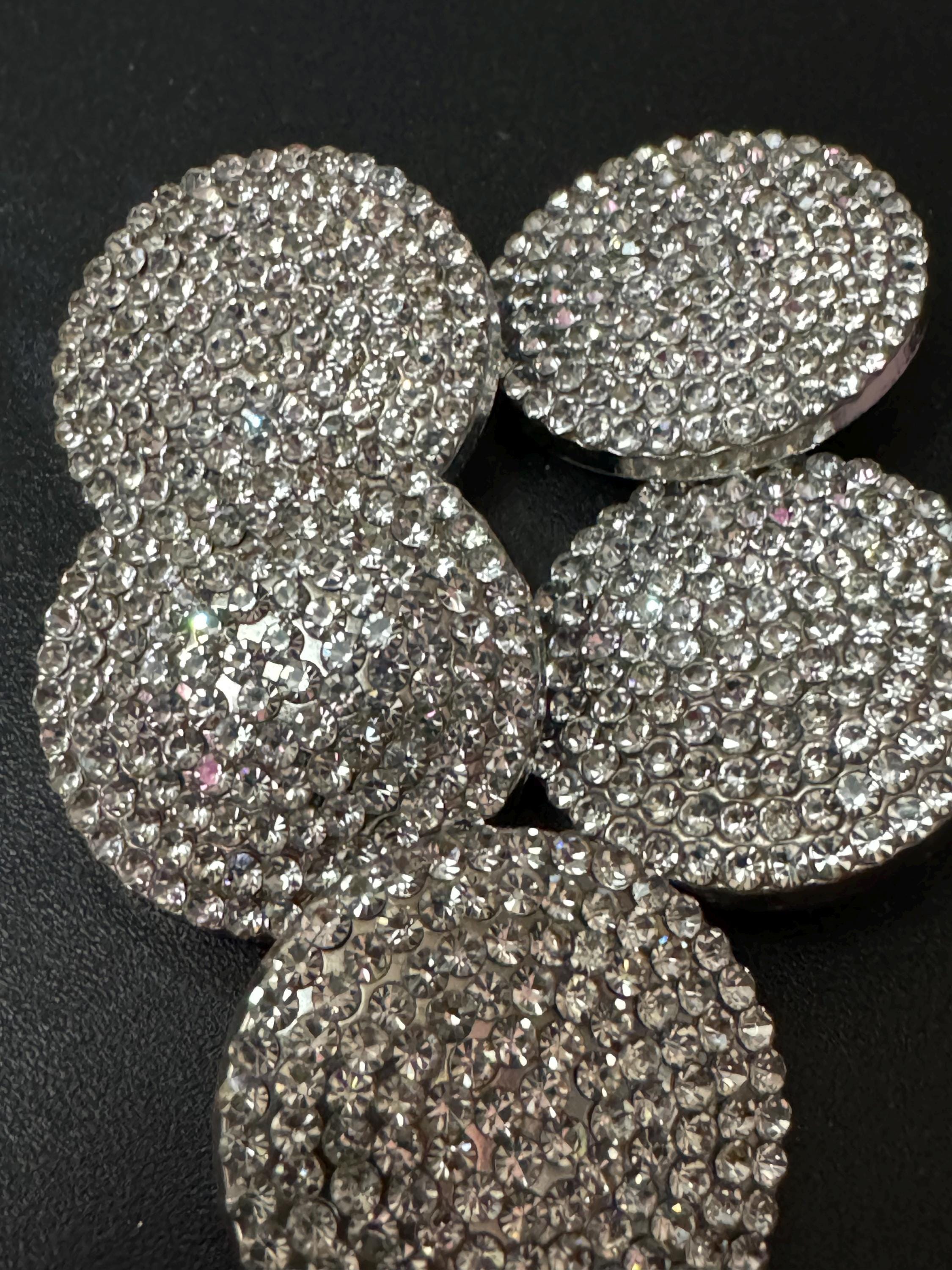 26mm diamanté low domed buttons, Set of 5 silver tone
