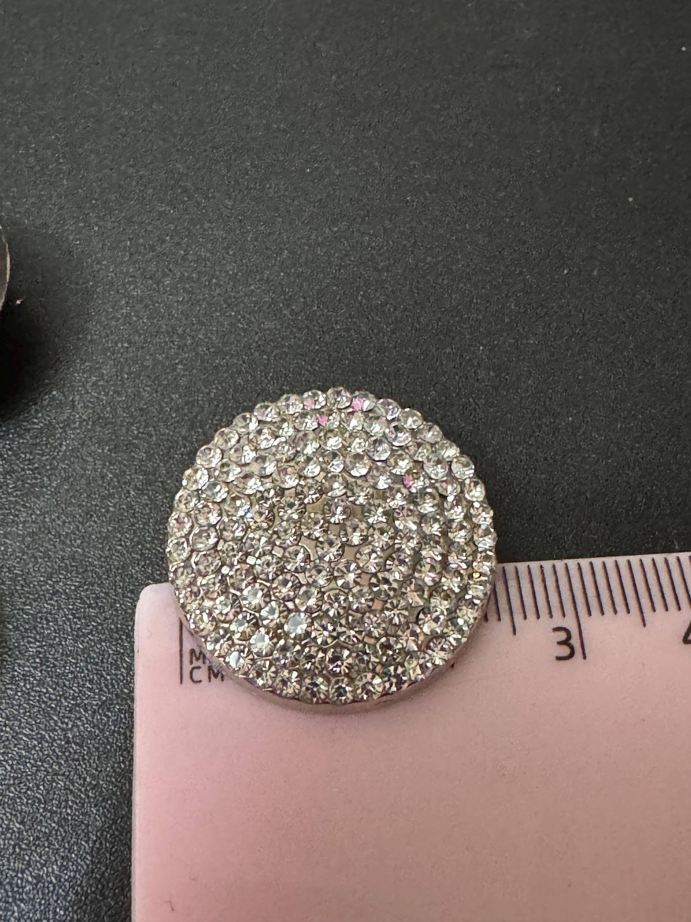 26mm diamanté low domed buttons, Set of 5 silver tone