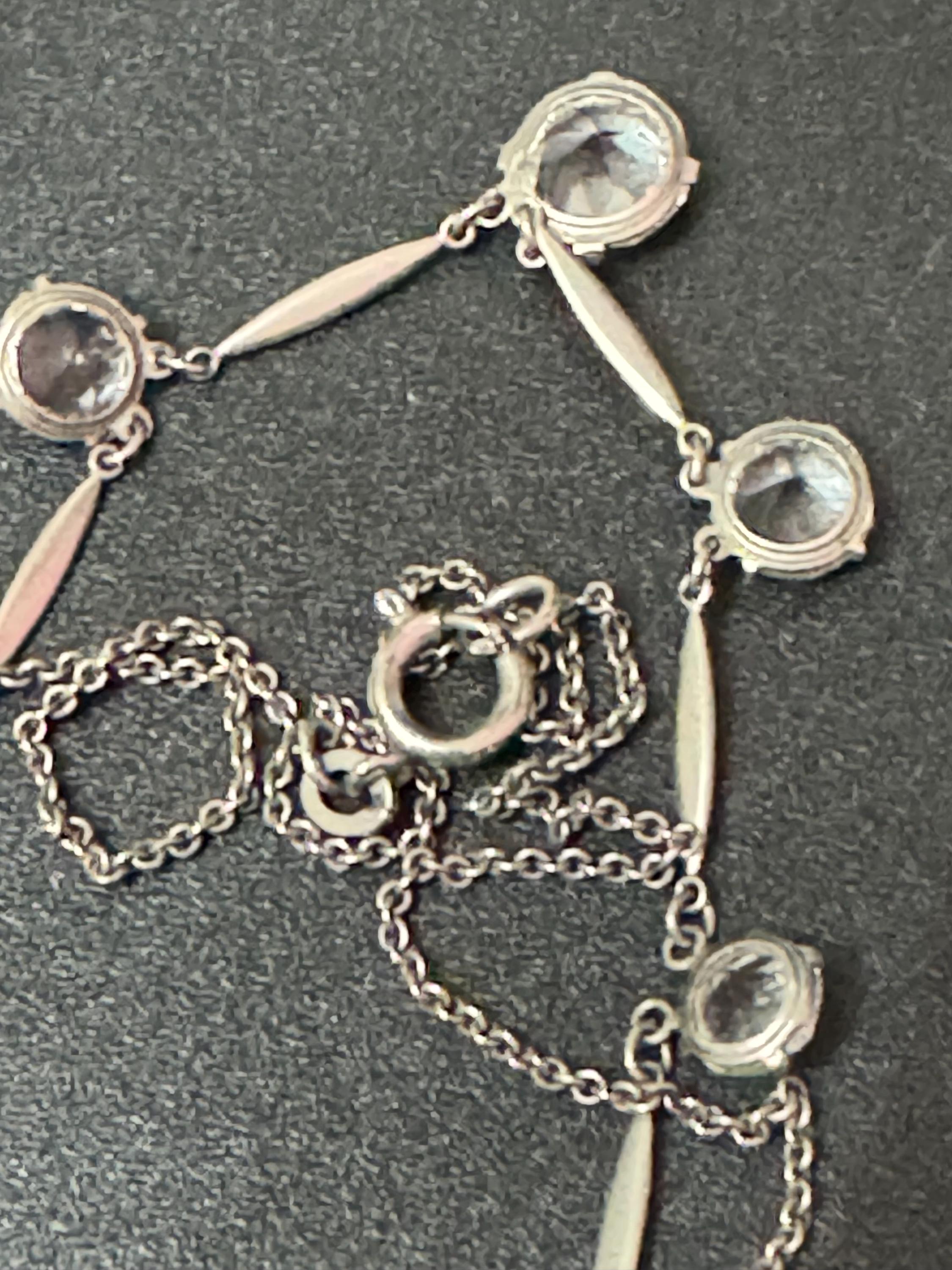 Art Deco Sterling Silver Diamanté Necklace: 1920s Paste Rhinestone, 40cm