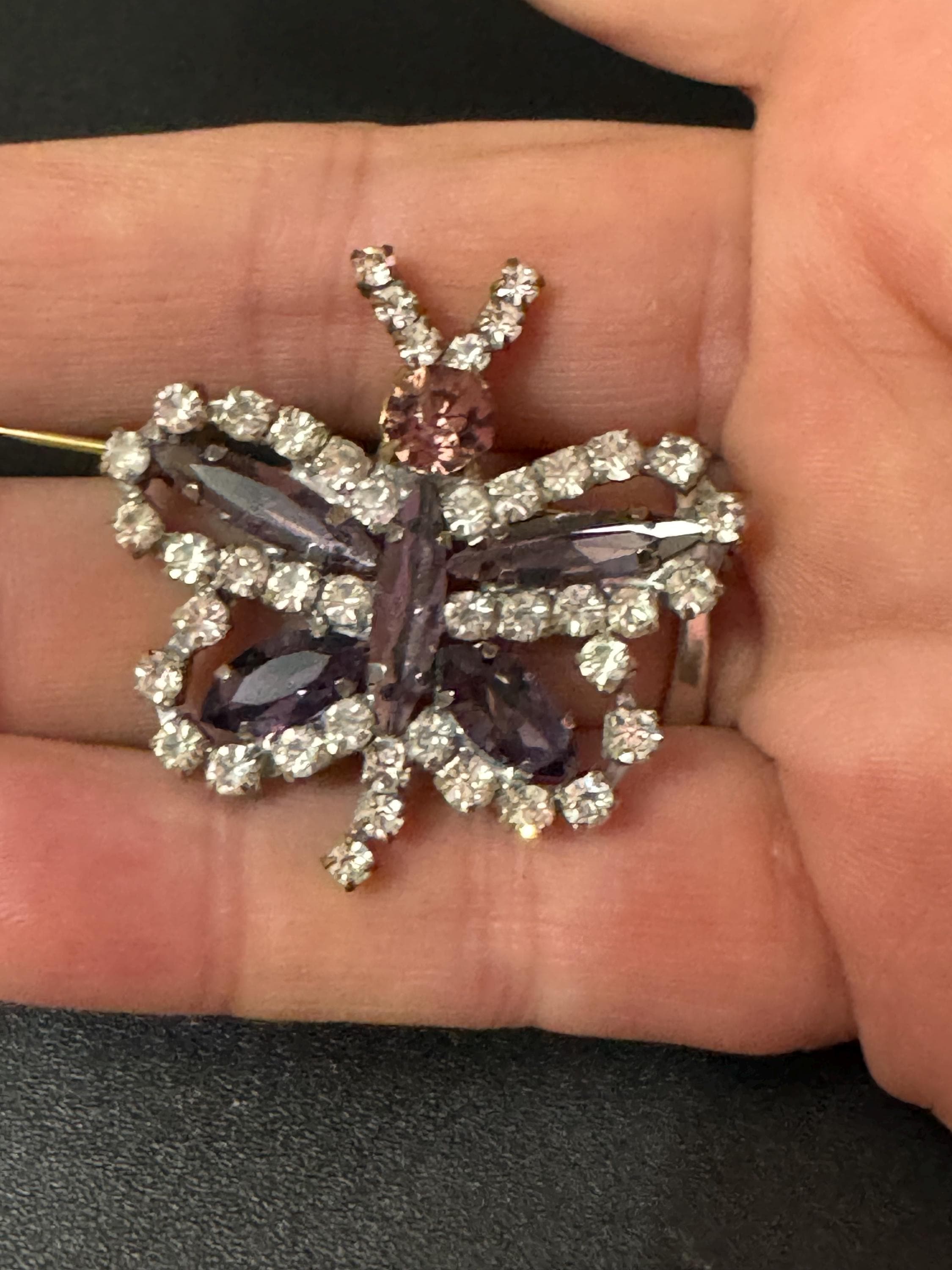 Vintage Czech Rhinestone Butterfly Brooch: Lilac & Clear Glass
