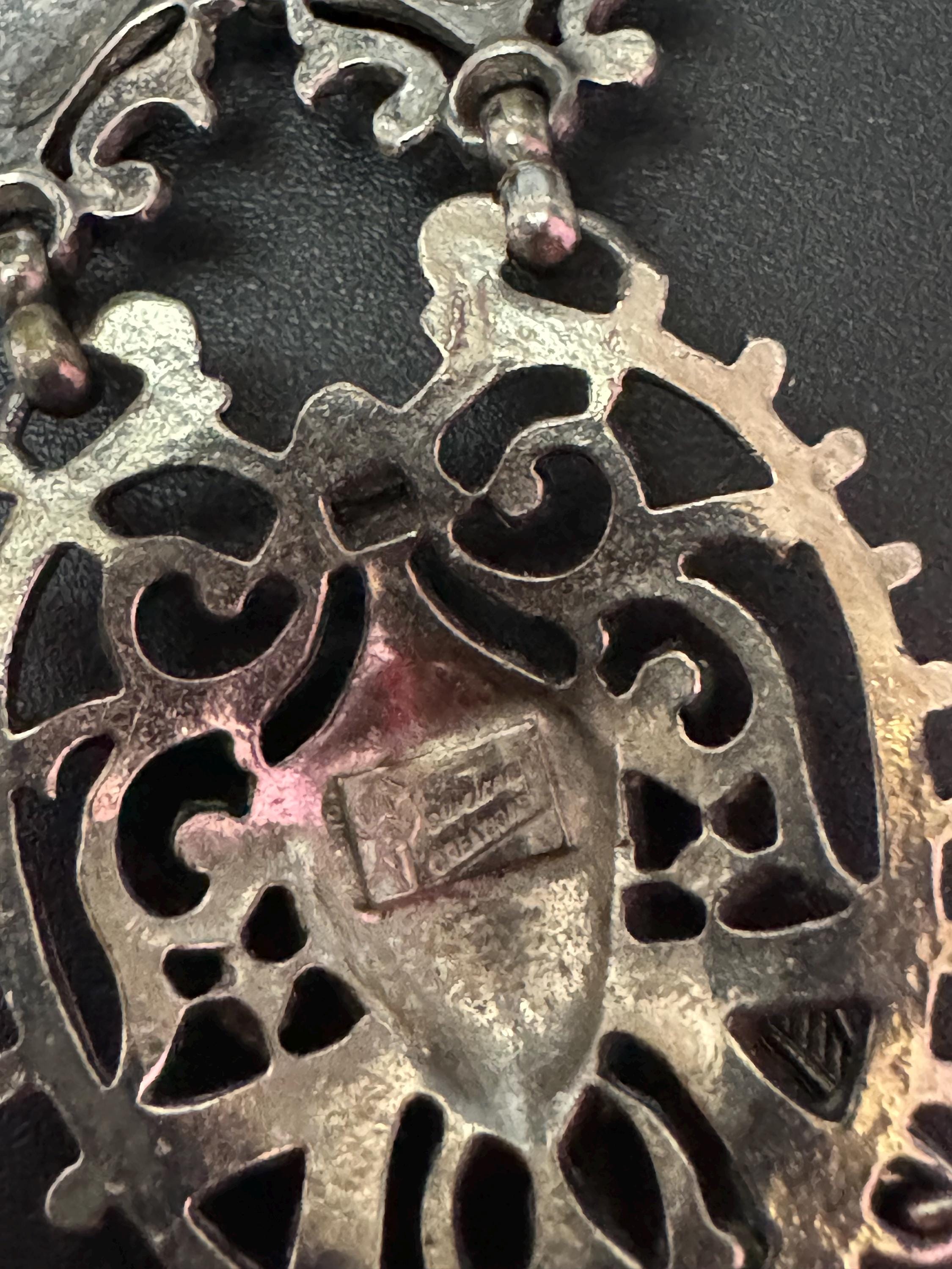 JEWELCRAFT necklace signed Vintage french style rococo ornate silver tone detailed pendant drop necklace