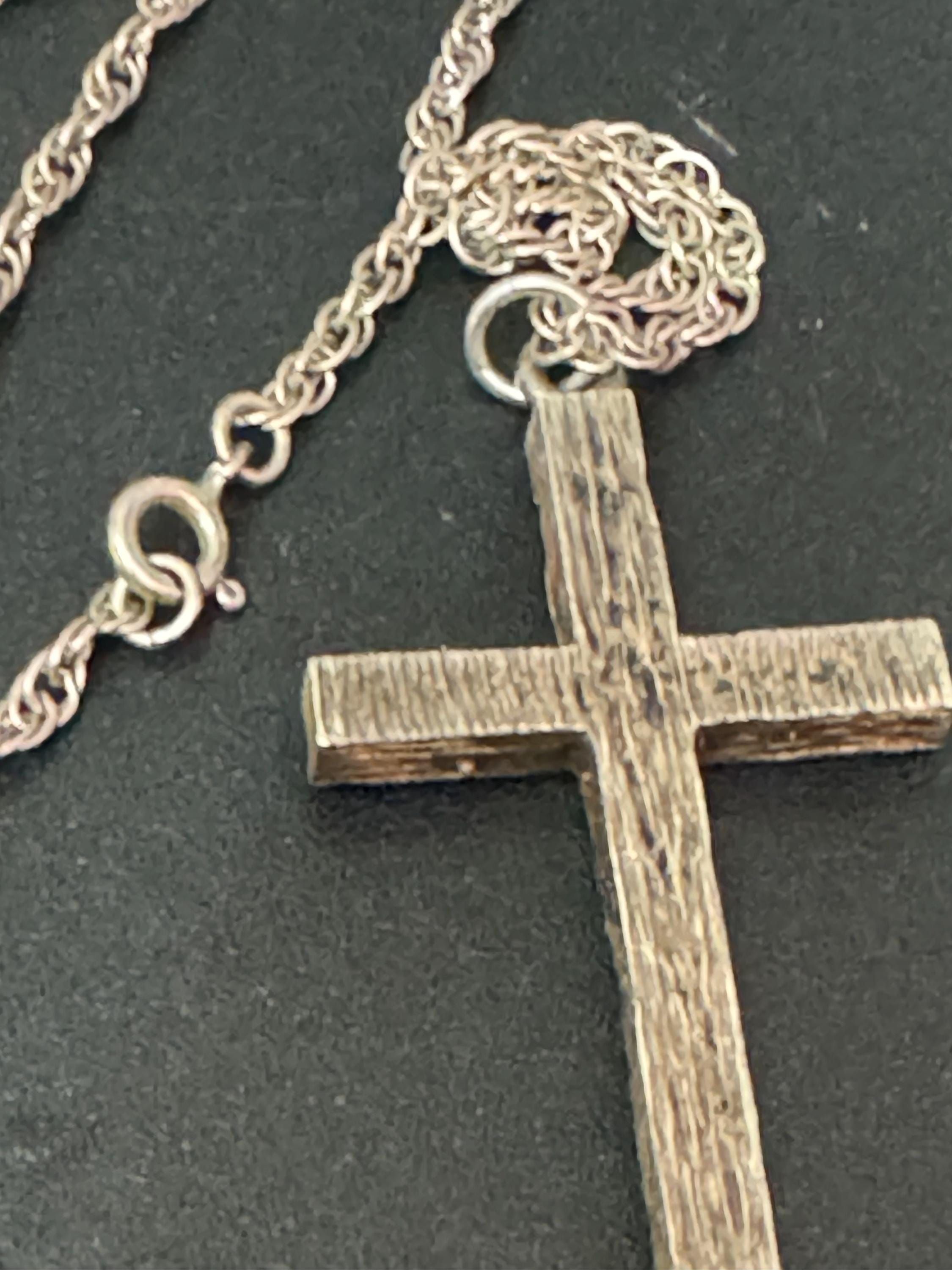 1970s chunky Vintage sterling 925 silver hallmarked 46cm chain bark finish heavy cross pendant religious christening birthday