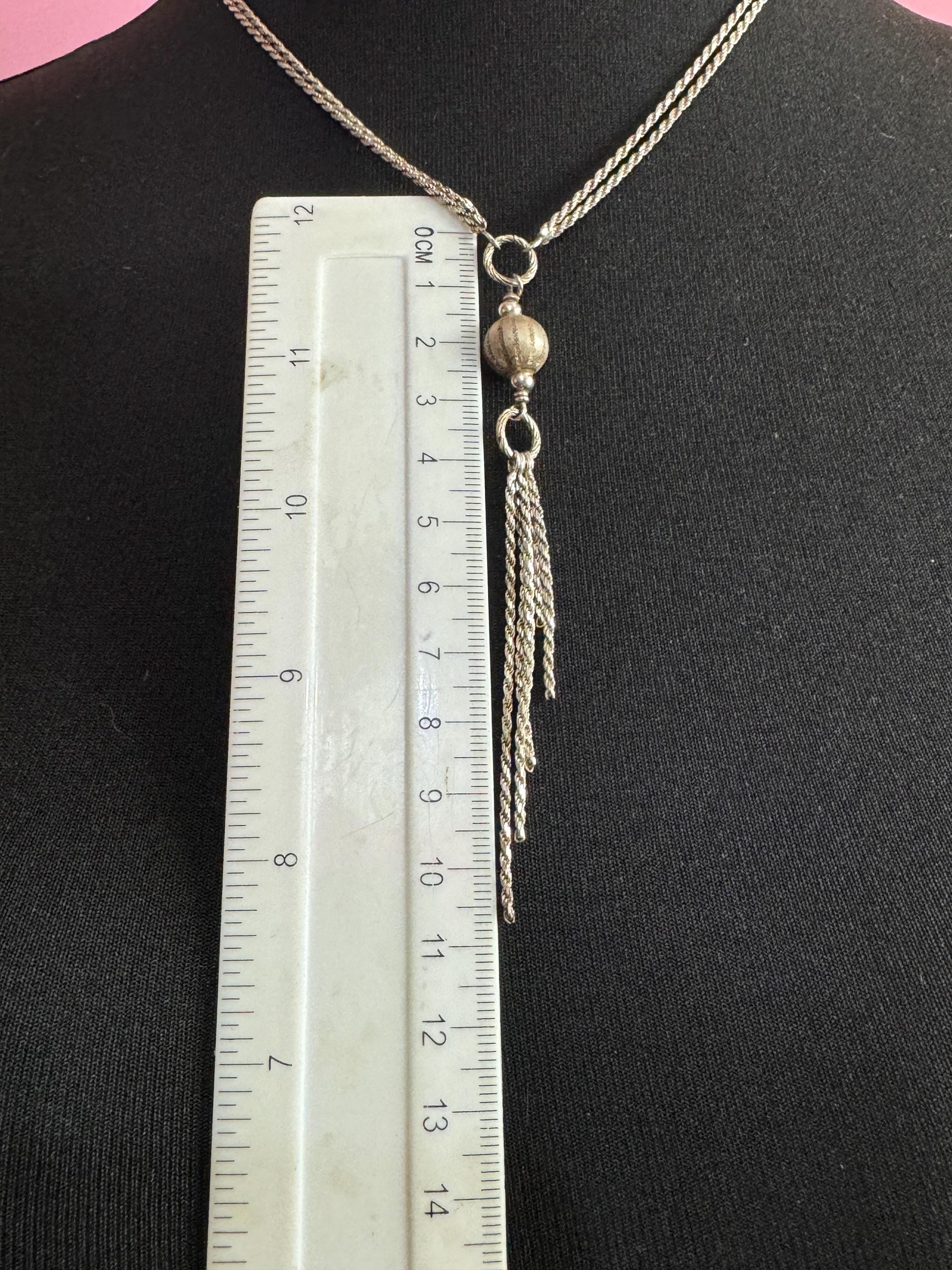 Vintage 925 sterling silver modernist 10cm long drop tassel pendant necklace 46-50cm 13.1grams