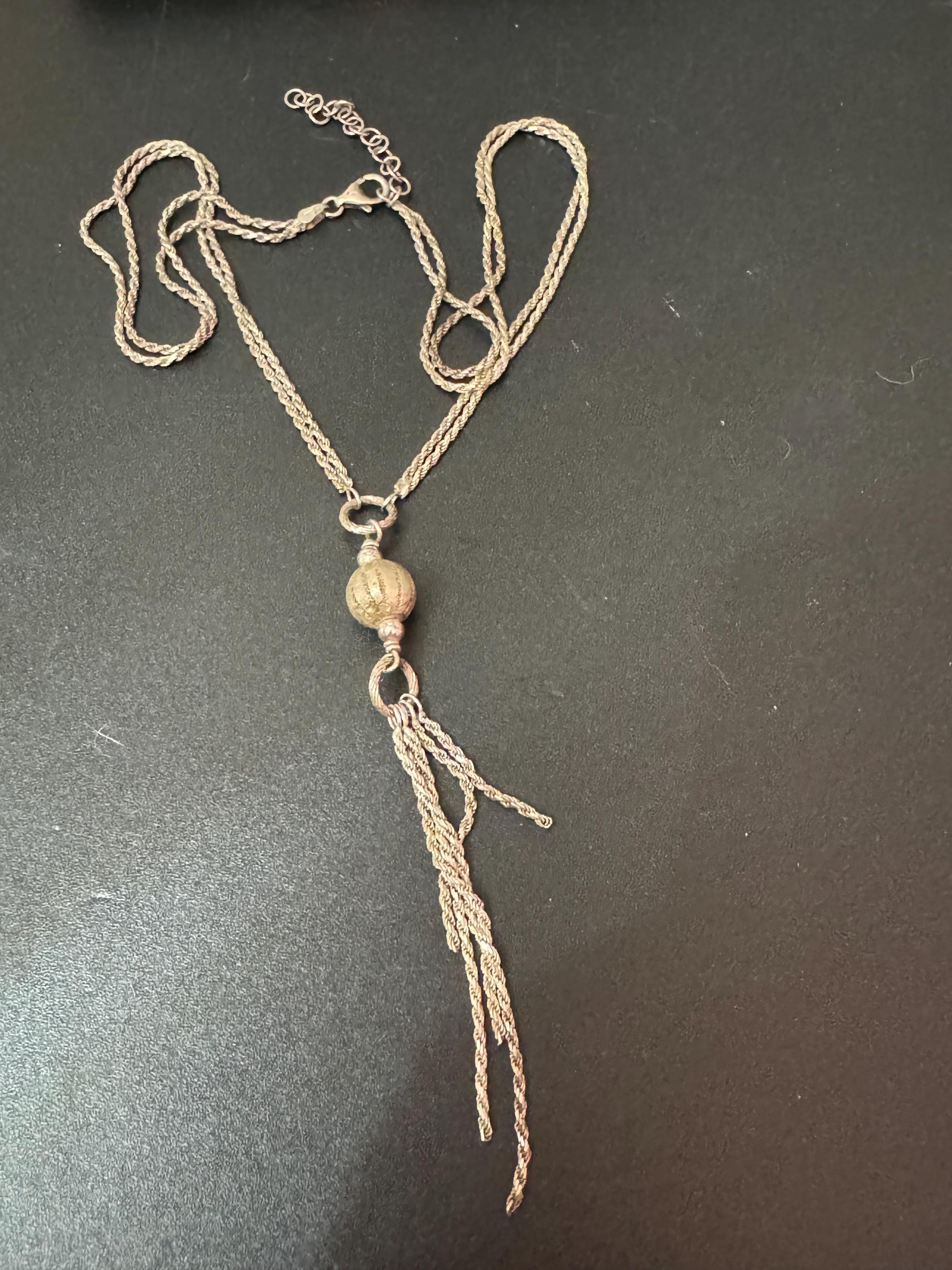 Vintage 925 sterling silver modernist 10cm long drop tassel pendant necklace 46-50cm 13.1grams