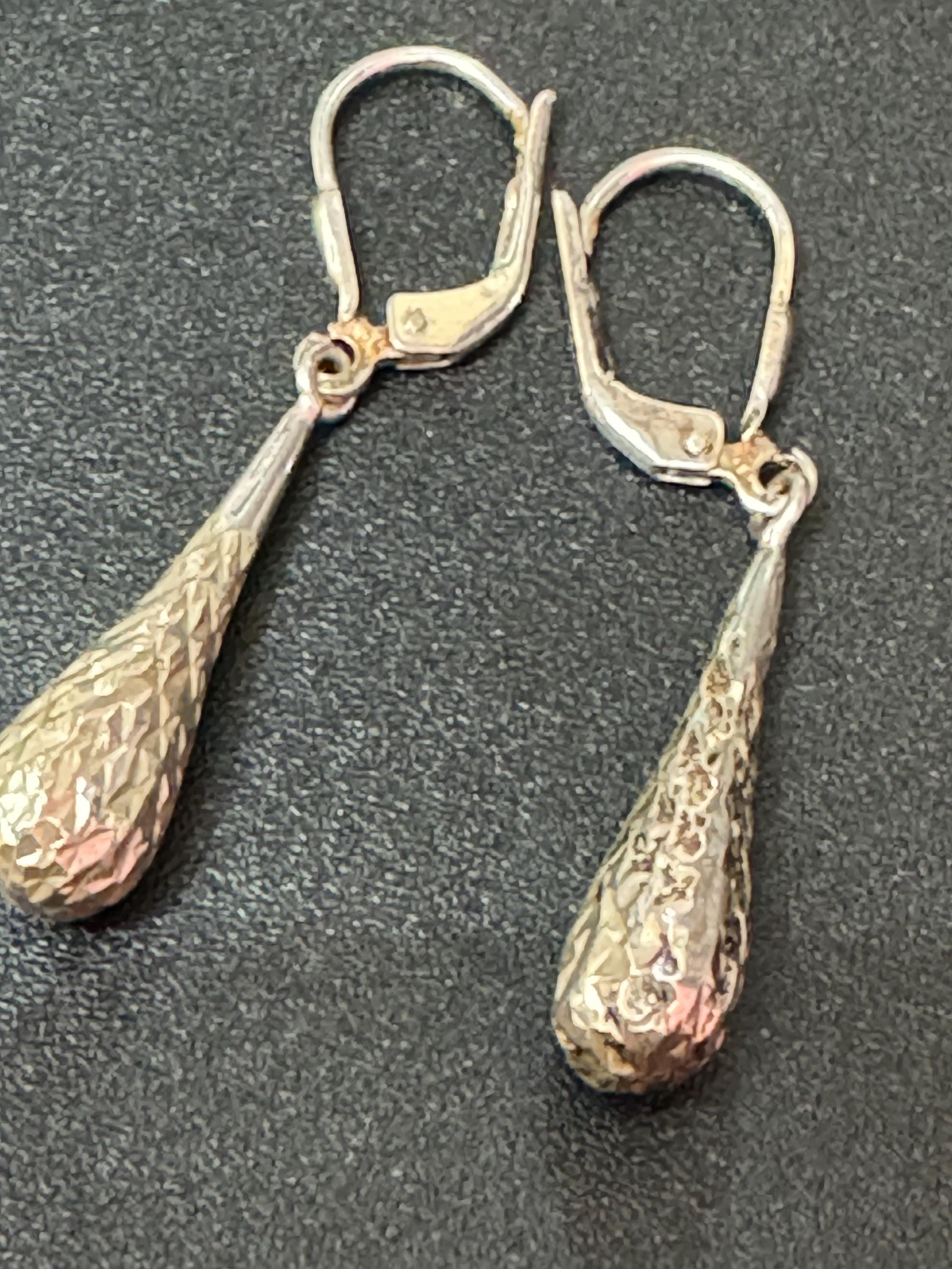 Textured Sterling Silver Teardrop Dangle Earrings